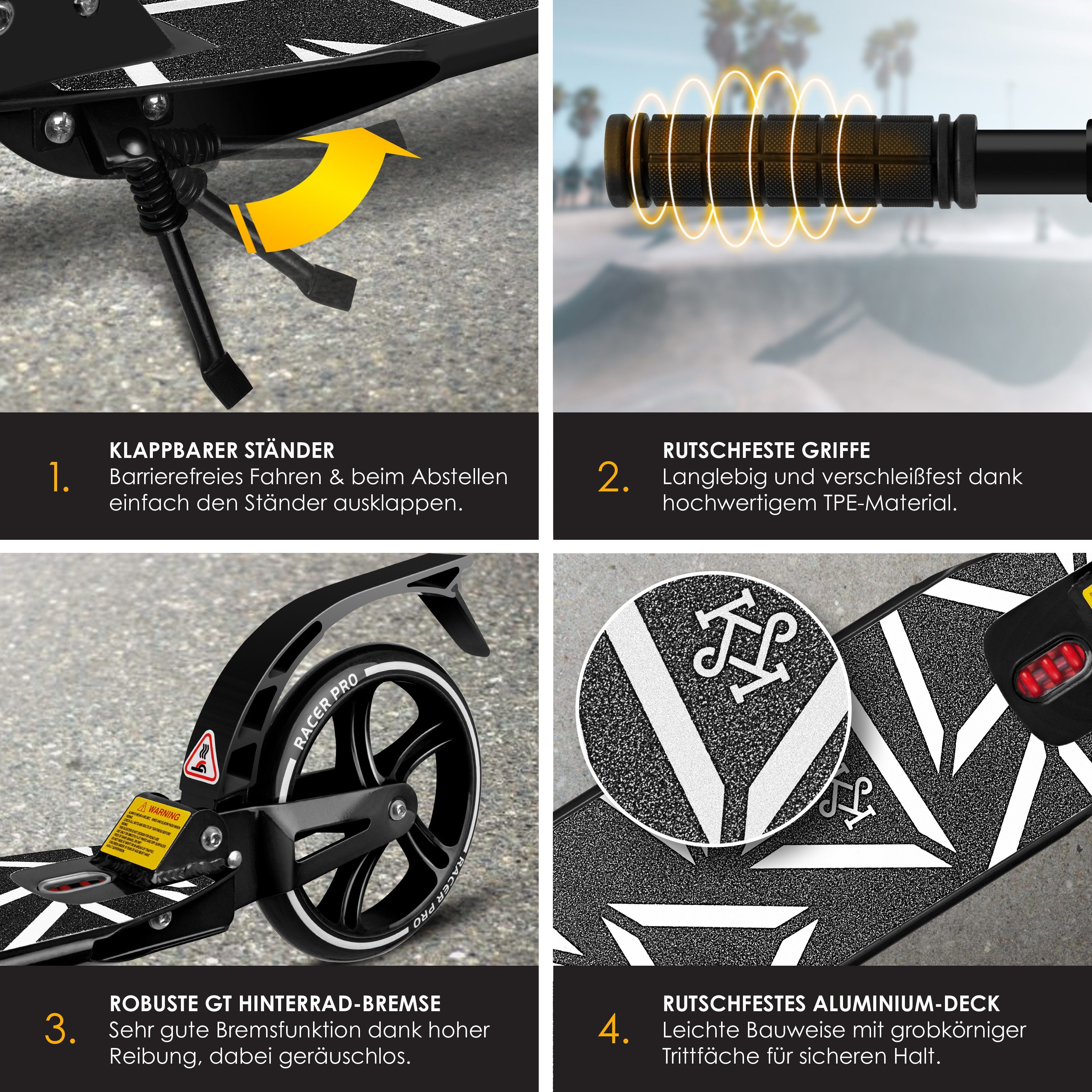 KESSER Scooter, Cityroller Scooter 205mm Räder PU Big Wheel Pro-S Tretroller