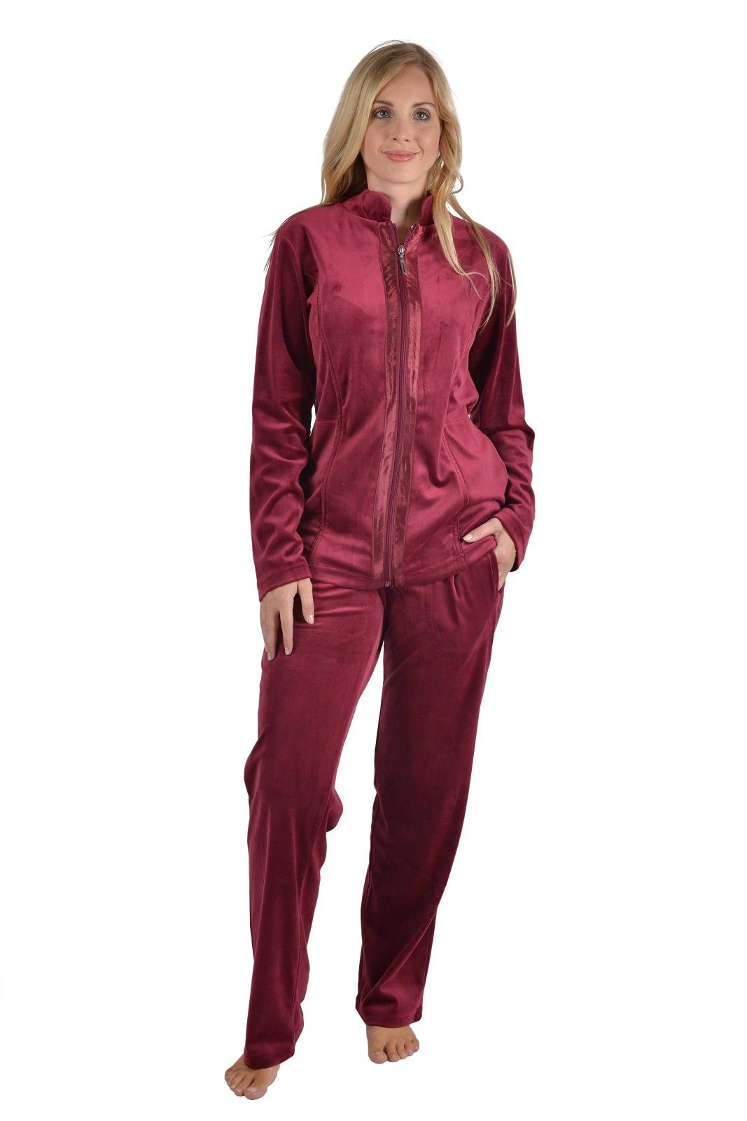 RAIKOU Damen Micro Velours Freizeitanzug Hausanzug mit Reißverschluss Nicki-Anzug Zweiteiliger Schlafanzug mit Strasssteinen 