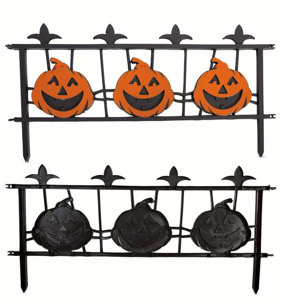 Fries Dekofigur Halloween Deko Kürbis Zaun Element mit Erdspießen 62 cm erweiterbar, Erweiterbar durch mehr Elemente