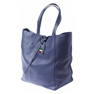 FLORENCE Schultertasche Florence ital. Echtleder Shopper (Shopper), Damen Leder Shopper, Schultertasche, blau ca. 30cm