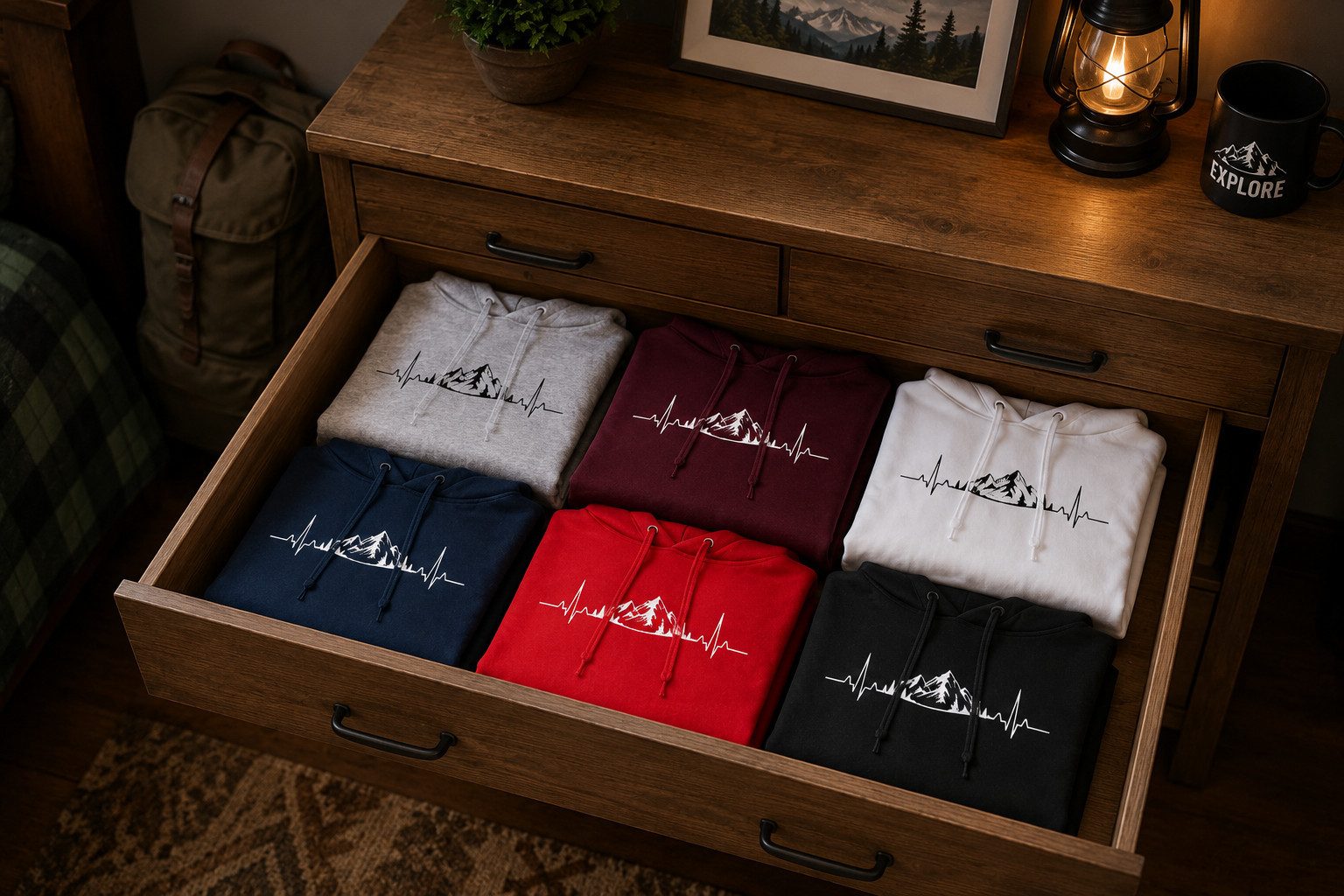 Blondie & Brownie Hoodie HeartBeat Alpen Damen Hoodie Bergmotiv EKG Print Outdoor Freizeit (Einzelartikel, Einzelartikel) AlpenHerzschlag Naturgefühl Wander Edition