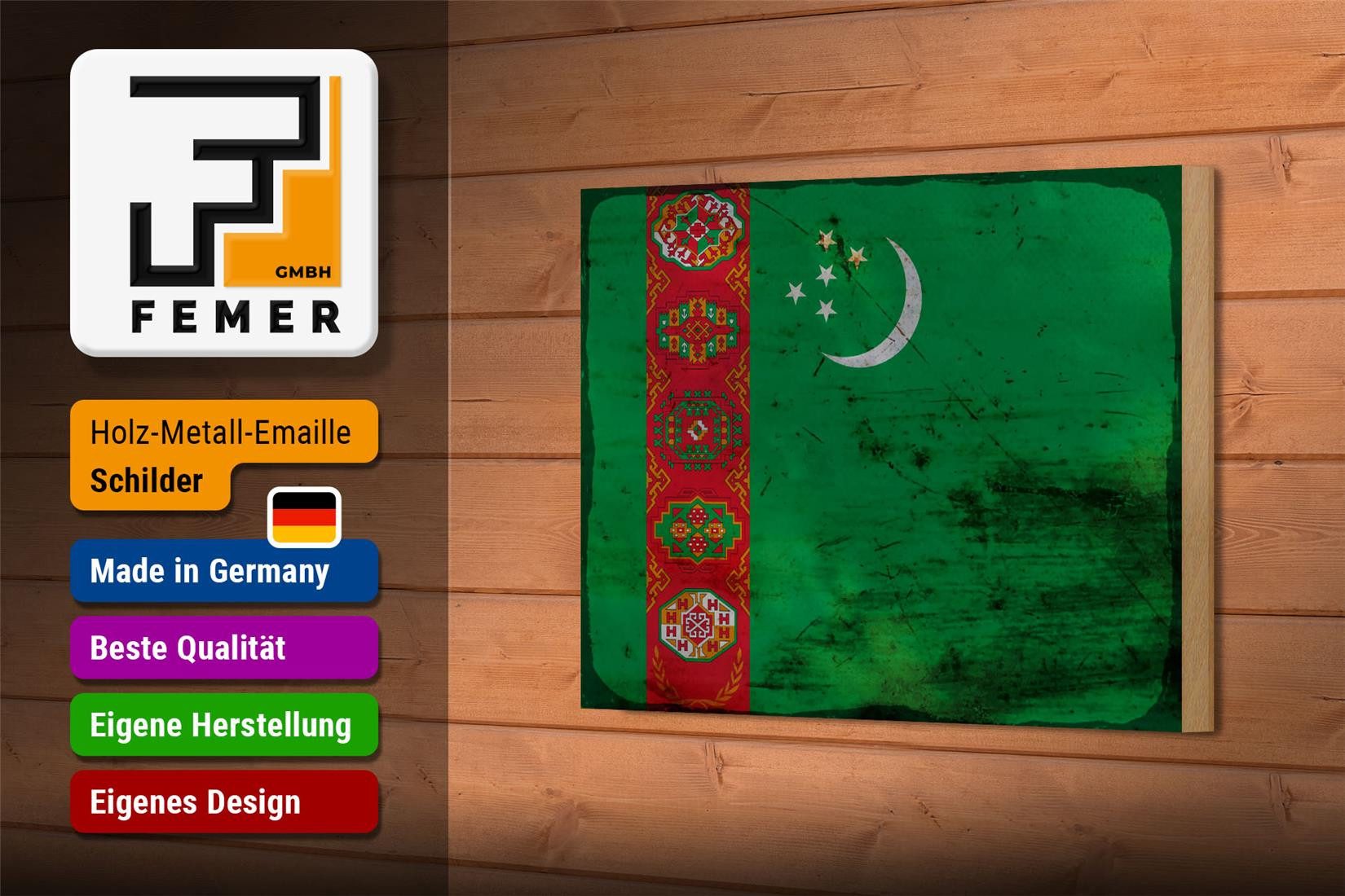 Femer GmbH Holzbild Flagge Turkmenistan 18x12 cm Turkmenistan Rost, Flaggen (1 St), Glatte Holzfaserplatte (MDF), vorn beschichtet
