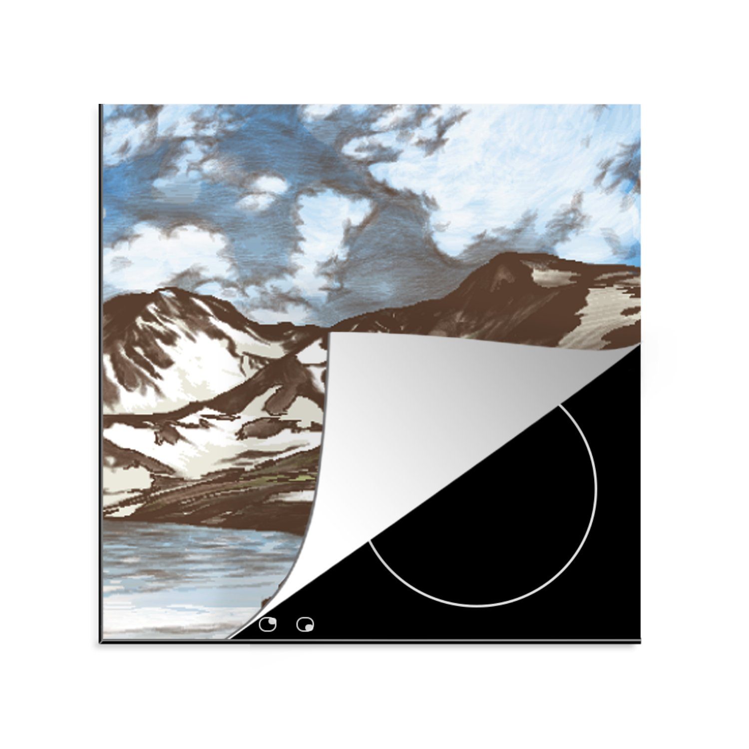 MuchoWow Herdblende-/Abdeckplatte Berg - Meer - Himmel, Vinyl, (1 tlg), 78x78 cm, Ceranfeldabdeckung, Arbeitsplatte für küche
