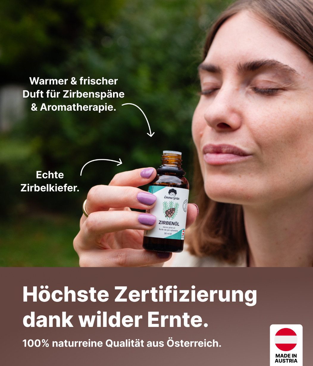 Emma Grün Duftöl Alpine Frische Spar-Set mit Zirbenöl & Raumspray (Spar-Set, 1x Wildwuchs Zirbenöl 30 ml, 1x Raumspray Zirbe 100 ml), Höchste Wildwuchs-Qualität, naturrein & ohne Zusätze