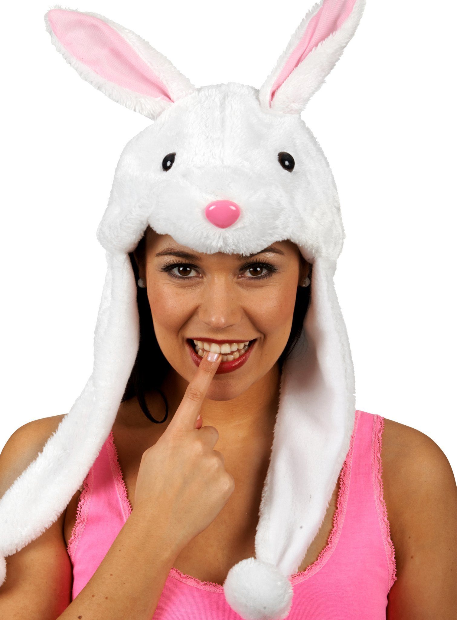 Metamorph Kostüm Häschen Mütze, Tierische Kopfbedeckung im weißen Bunny-Look