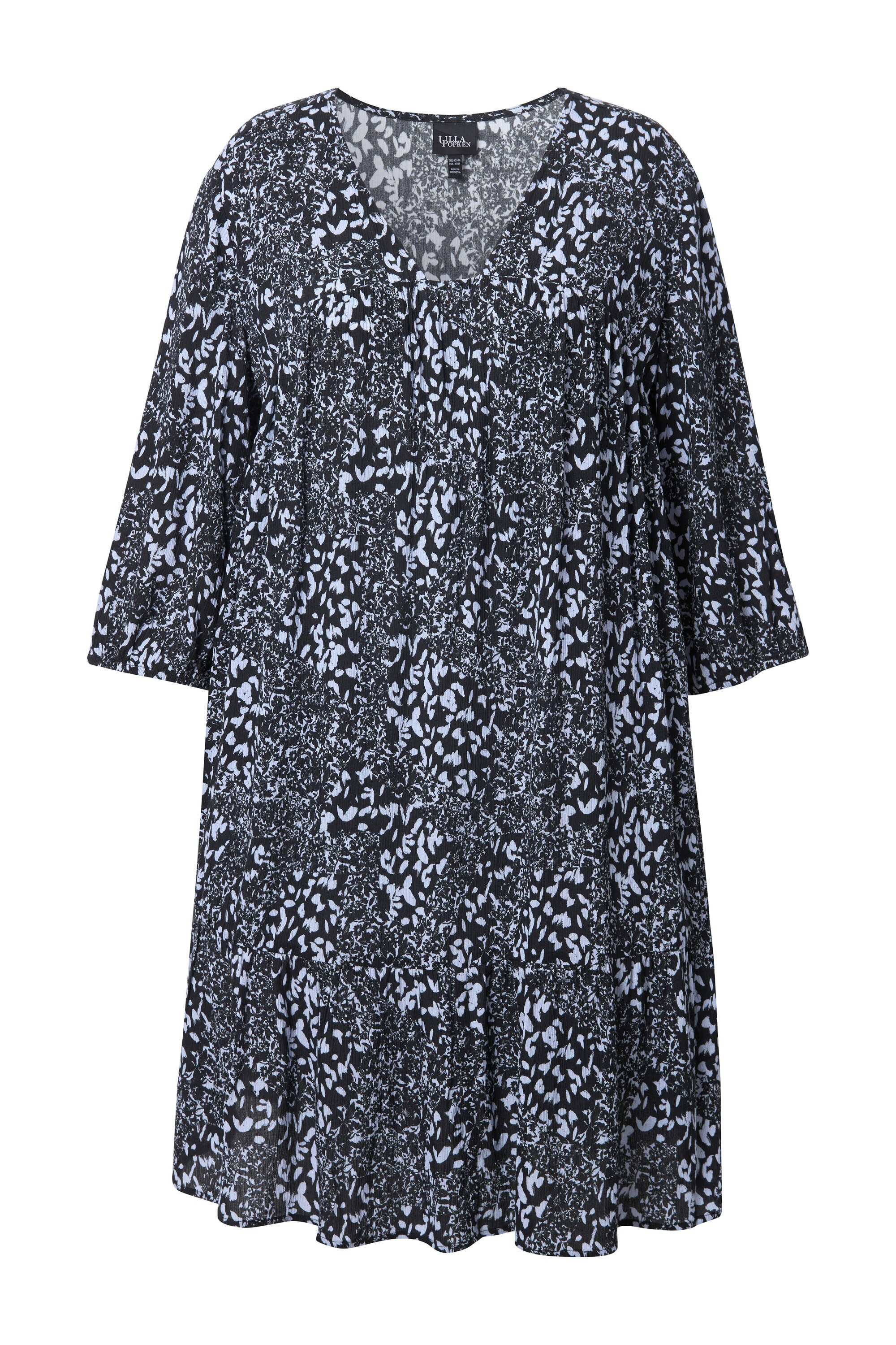 Ulla Popken Midikleid Kleid Volantsaum A-Linie V-Ausschnitt 3/4-Arm günstig online kaufen