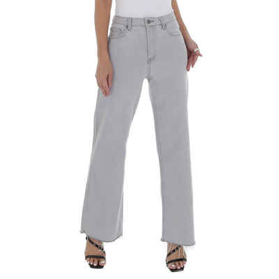 Ital-Design Weite Jeans Damen Freizeit Culotte Destroyed-Look Stretch High Waist Jeans in Hellgrau