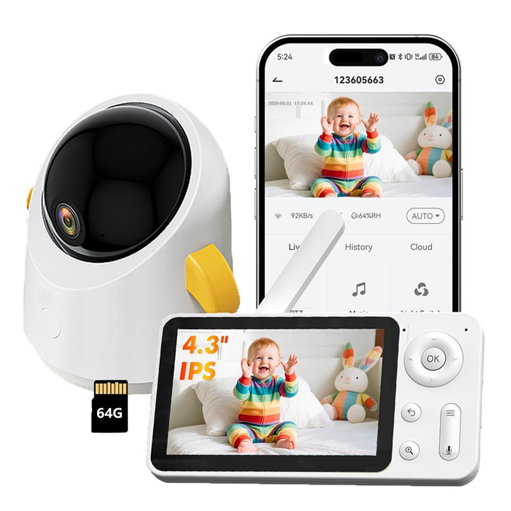 Babyphone 4,3 Zoll WLAN Babyphone Video Babyfon Kamera App-Steuerung 2MP