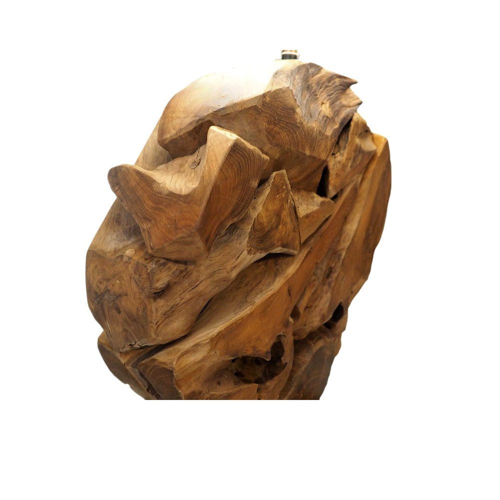 Möbel Bressmer Tisch-Tageslichtlampe GLOBE 75 cm – Wurzelholz-Tischlampe aus Teak mit weißem Leinenschirm, Nicht Inklusiv
