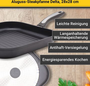 Krüger Steakpfanne Aluguss Grill-Steakpfanne DELTA, 28 x 28 cm, Aluminiumguss (1-tlg), für Induktions-Kochfelder geeignet