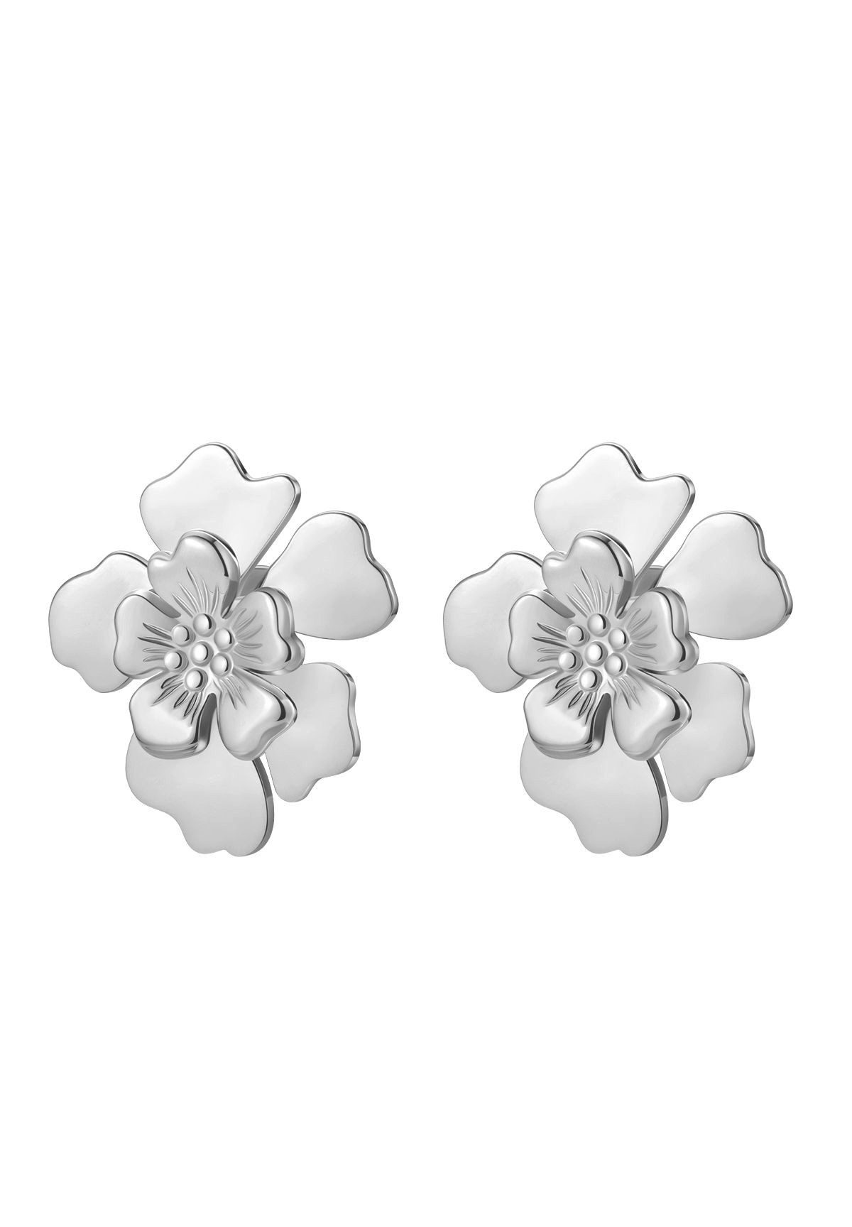 Hey Happiness Paar Ohrstecker Blüten Statement, Große Blume Ohrringe Edelstahl für Damen, vergoldet