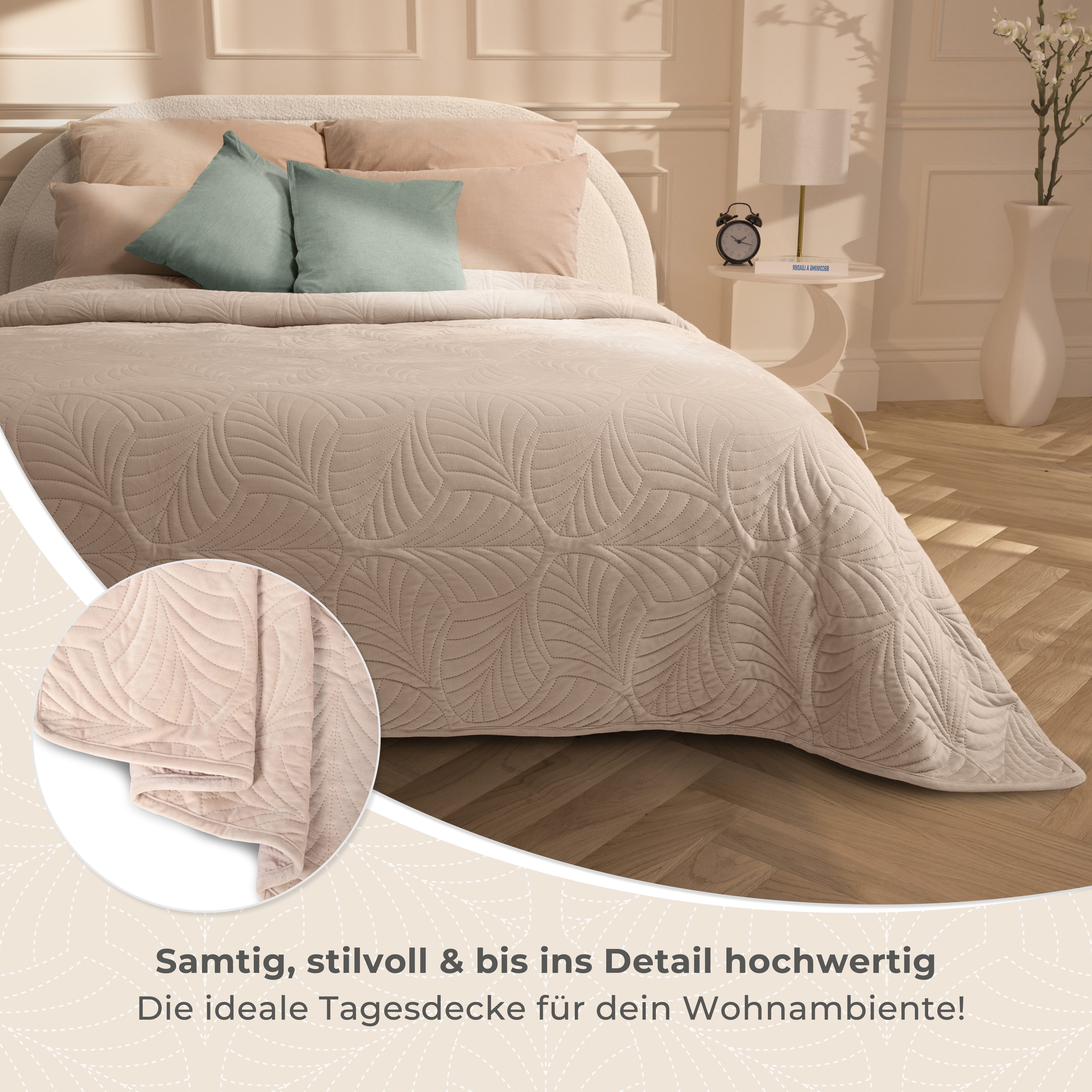 Gräfenstayn Tagesdecke Gräfenstayn Premium Tagesdecke mit nahtloser Steppung & Blatt-Design, Gräfenstayn Premium Tagesdecke mit nahtloser Steppung & Blatt-Design