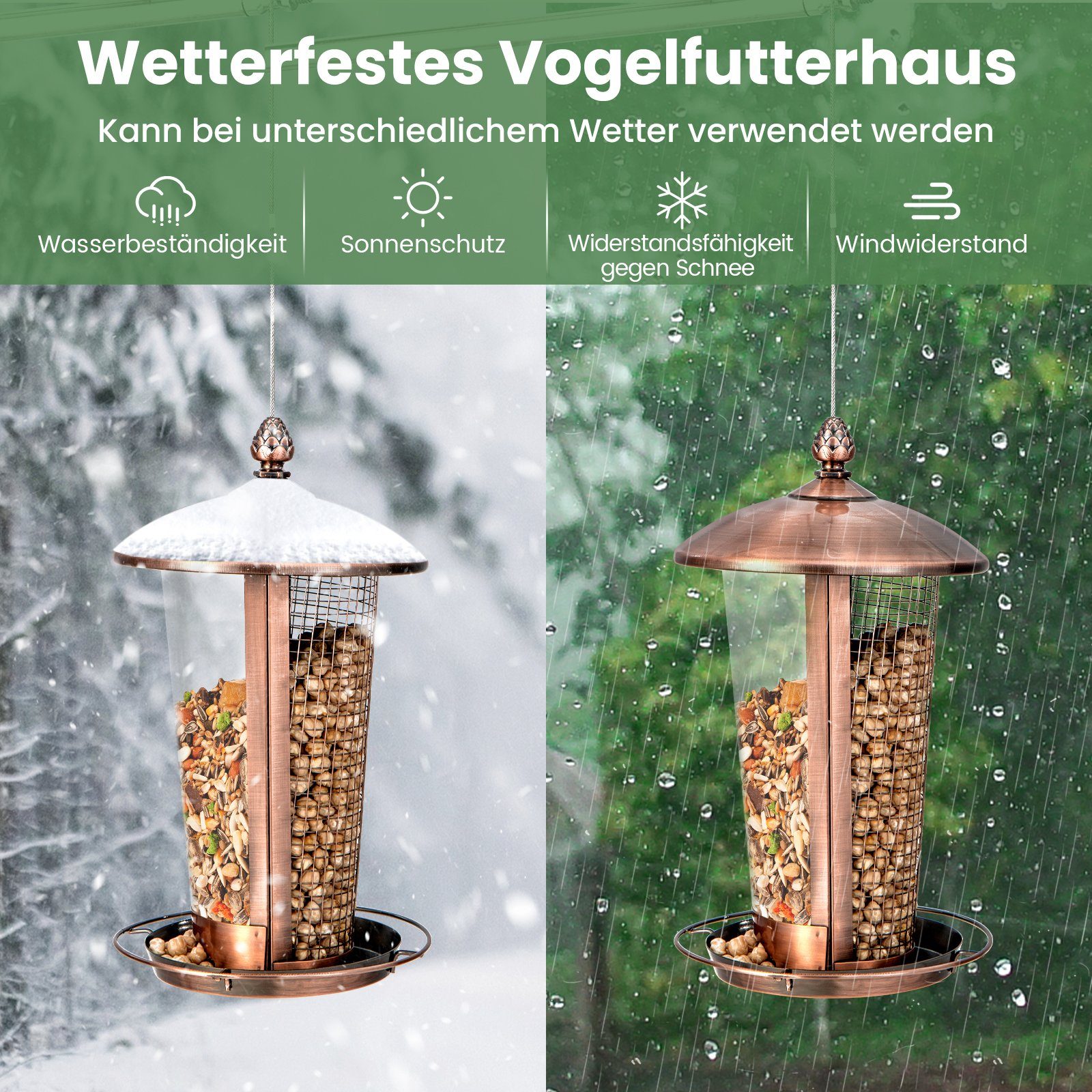 COSTWAY Futterspender, 2 Röhre für Verschiedene Vogelsamen, aus Metall