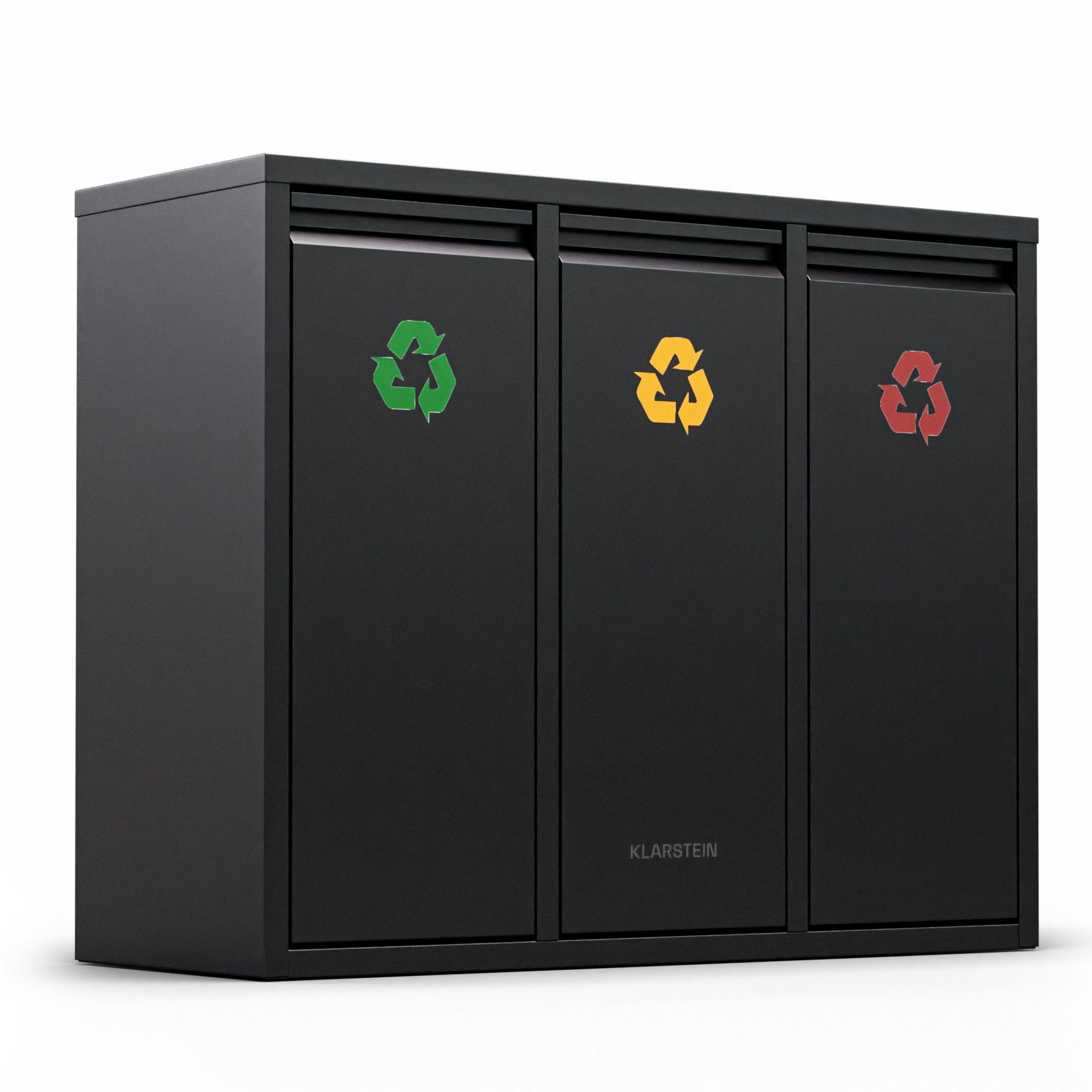 Klarstein Mülleimer Ordnungshüter 3 Mülleimer 45L 3x15L Wandmontage Frontklappe Recycling, Treteimer Abfalleimer 3-fach für Küche mit Trennsystem & Soft-Close