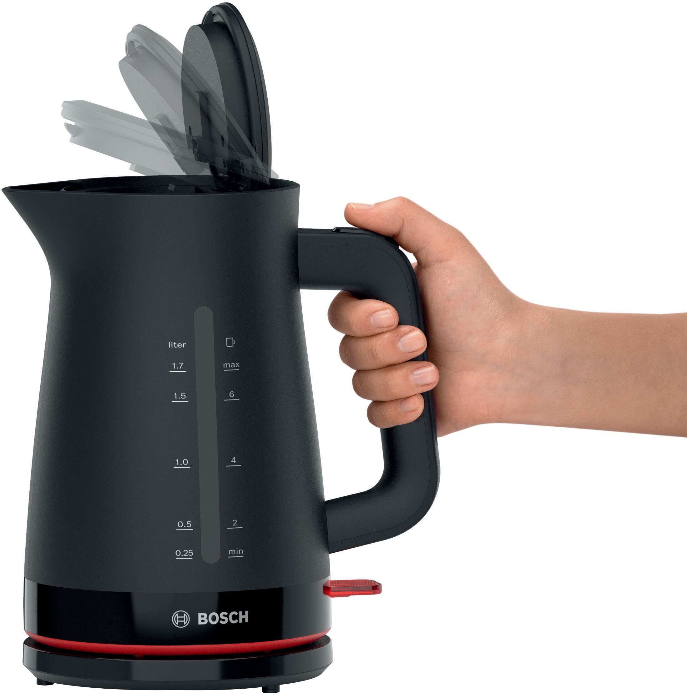 BOSCH Wasserkocher MyMoment TWK3M123, 1,7 l, 2400 W, Abschaltautomatik, Tassenanzeige, beidseitige Wasserstandsanzeige