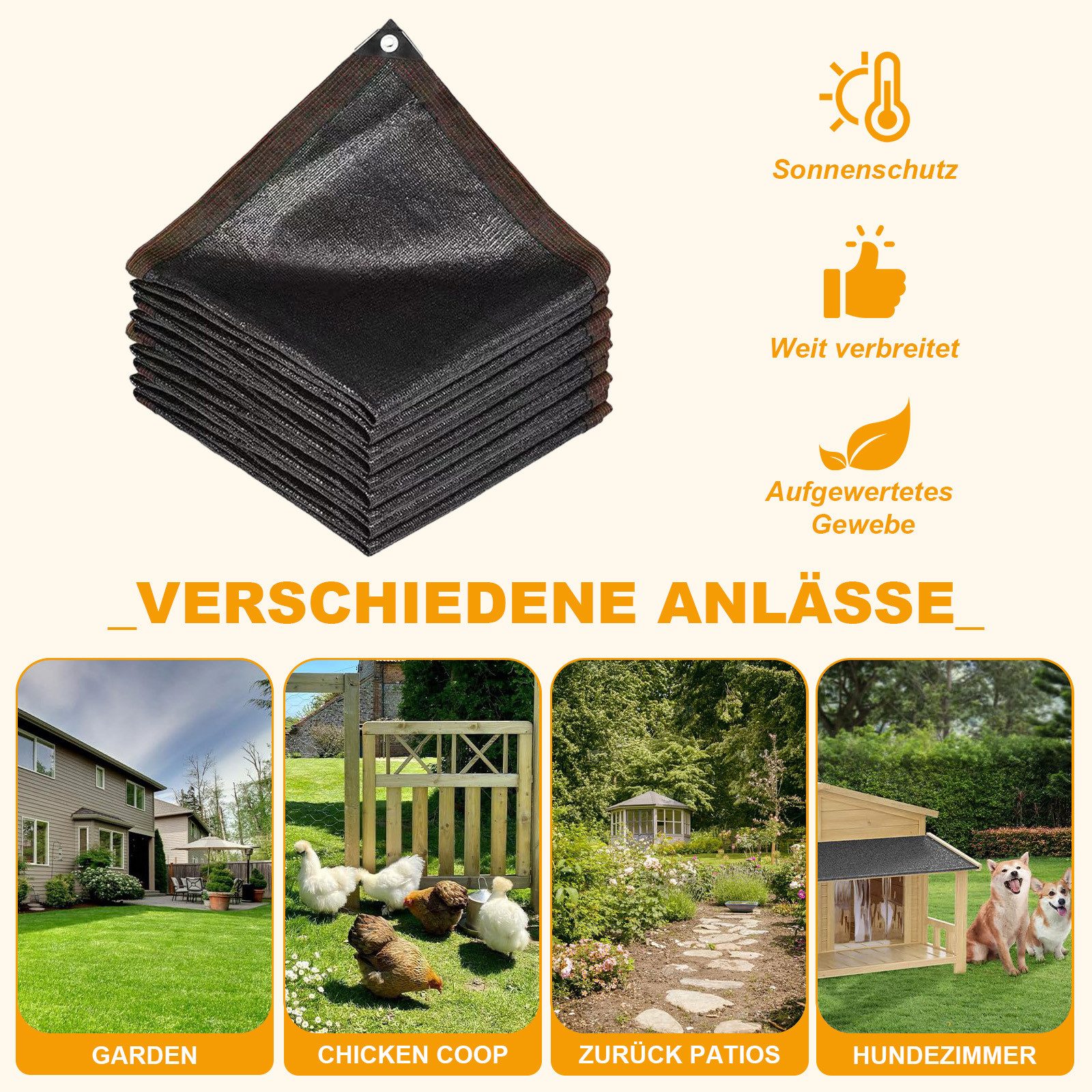 BTTO Sonnensegel Sonnenschutzsegel,90% Schattentuch,Schattennetz mit Ösen,UV Schutz, Windschutz,Rechteckig/Quadratisch,für Terrassenpflanzen,Balkon,Garten