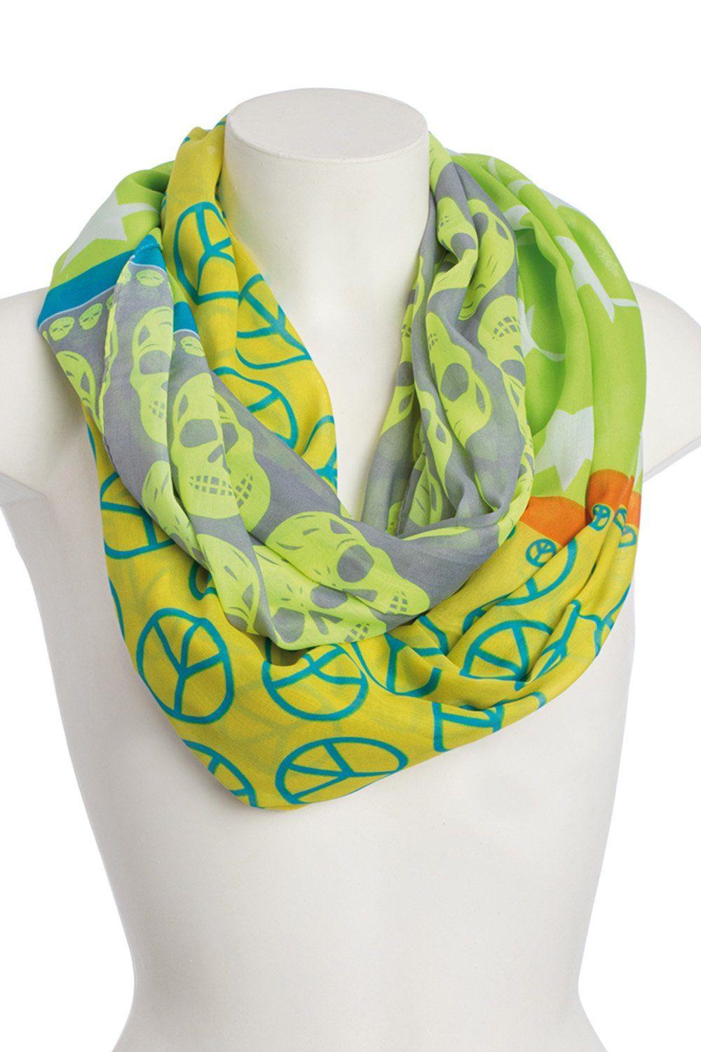 Goodman Design Modeschal Schal Happy mit fröhlichem Muster Peace, aus Seide und Viscose Gelb-Grau