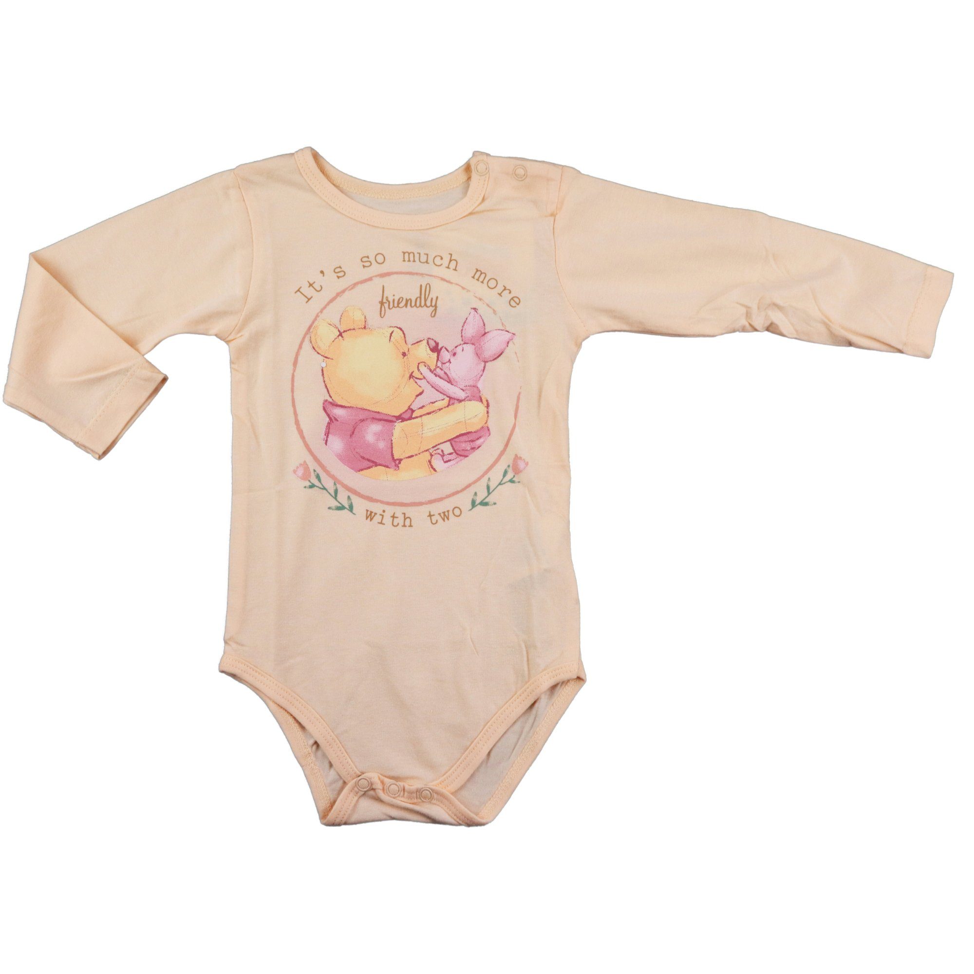 Disney Langarmwickelbody Disney Winnie der Pooh Baby langarm Body Strampler Gr. 68 bis 92 Beige | Shirtbodies