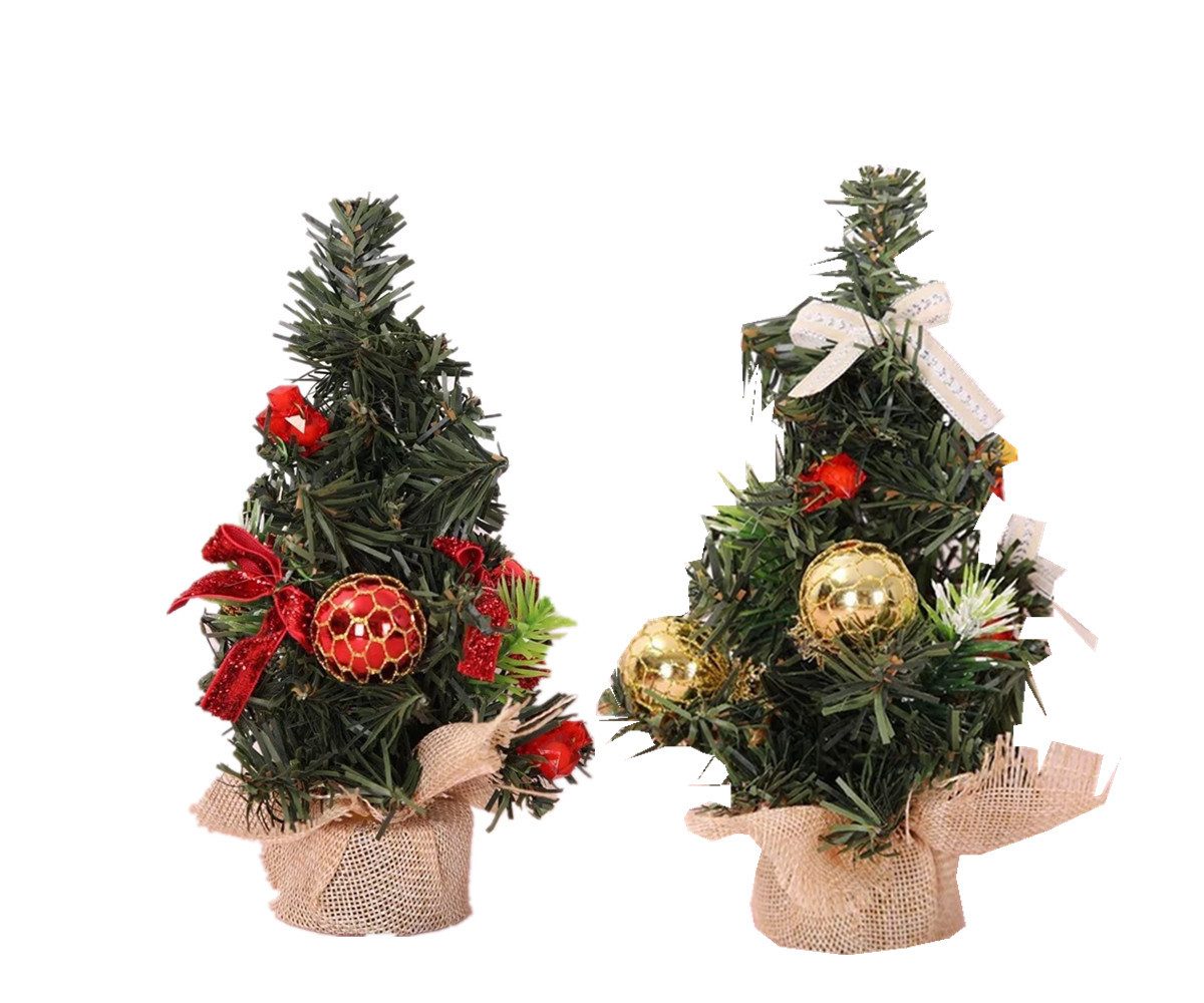 XDeer Künstlicher Weihnachtsbaum 2 Stück Mini Weihnachtsbaum 20cm,Weihnachtsbaum künstlich klein, Mini Weihnachts Baum mit Dekorationen