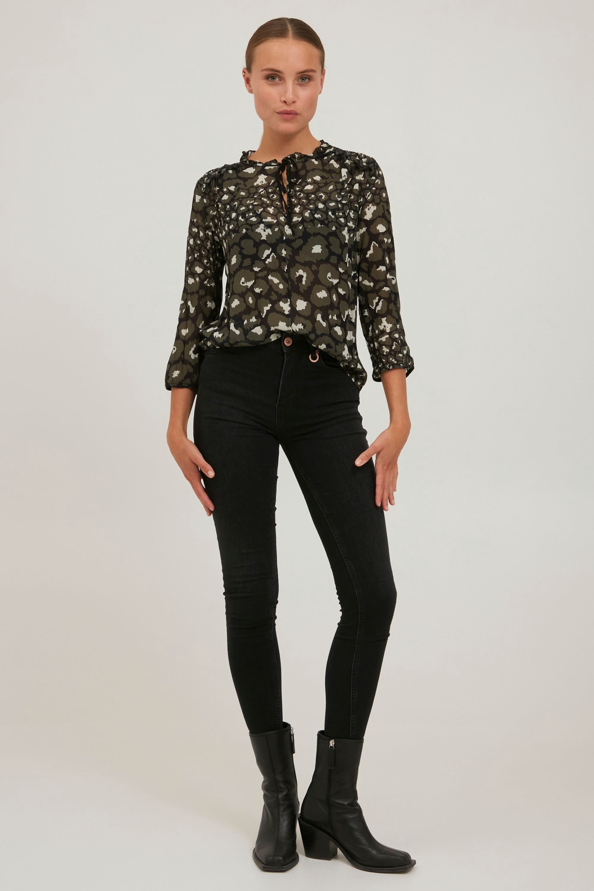 Damen Blusen Pulz Jeans Langarmbluse PZMONICA - 50206273 Modische Bluse mit Allover-Muster