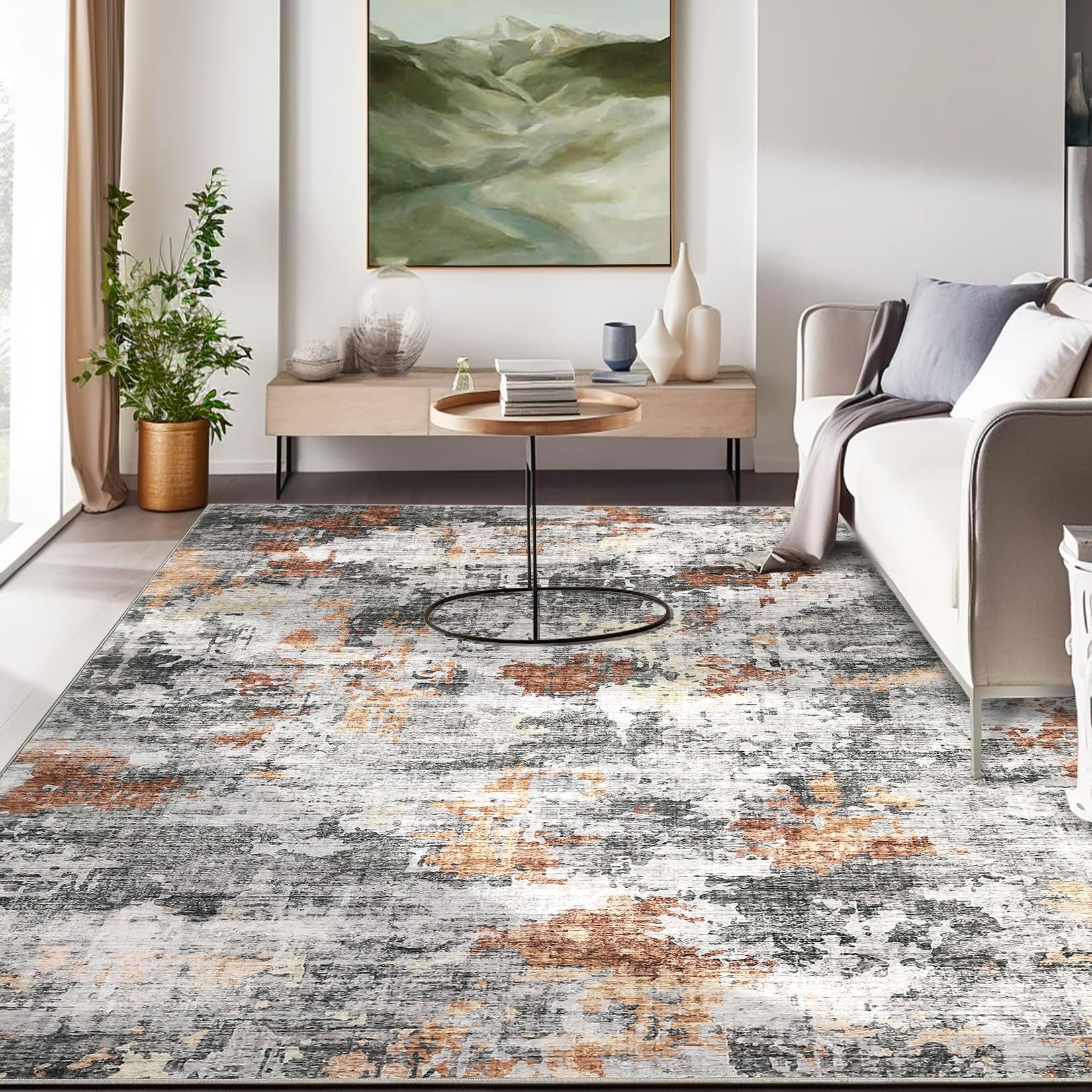 GarveeMore Teppich mit abstraktem Muster für Wohnzimmer & Schlafzimmer & Flur, rechteckig, Höhe: 6 mm, Pearl-Velvet, zusammenlegbar, TPR-Rücken, waschmaschinengeeignet