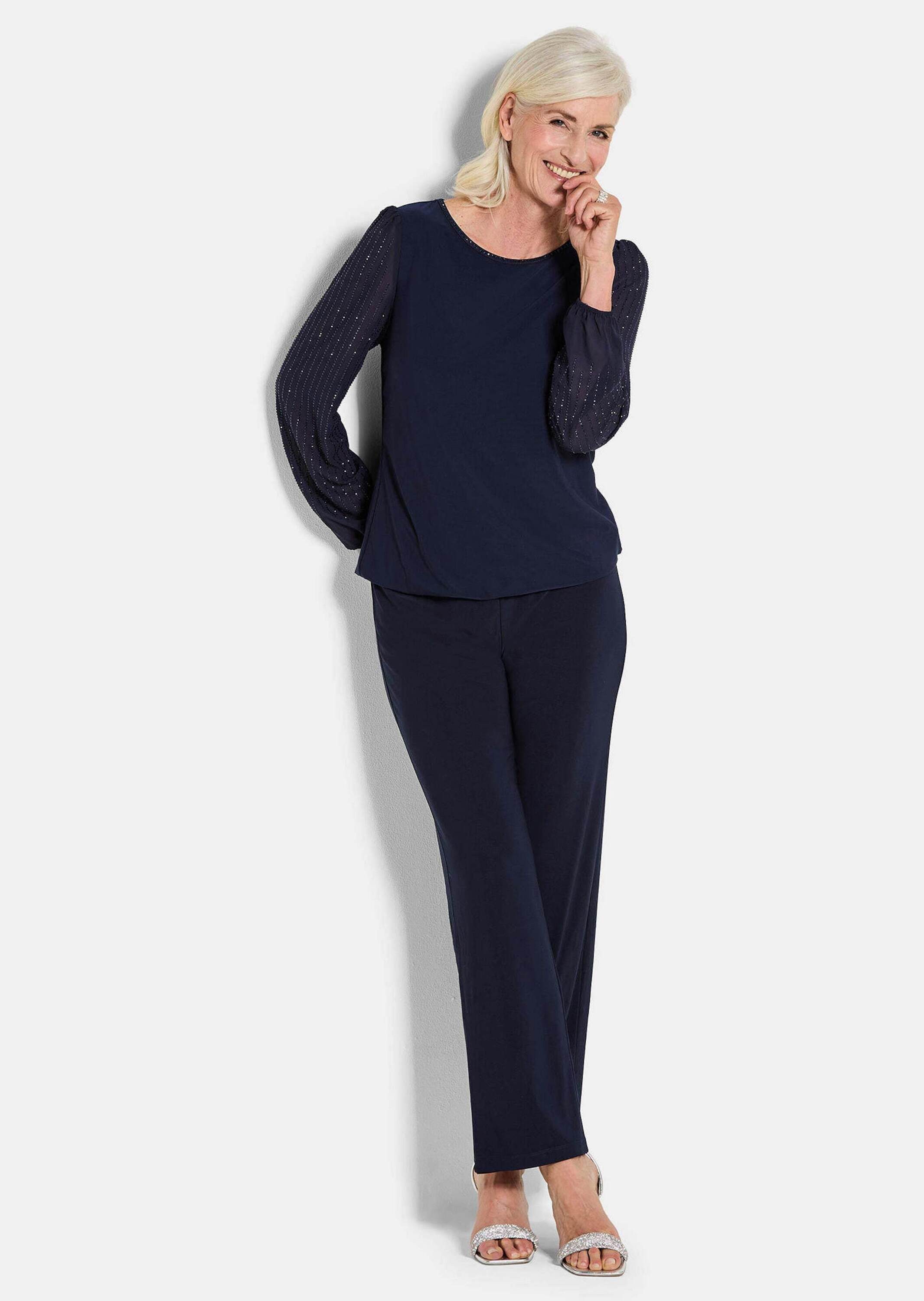 GOLDNER Langarmshirt Edles Langarmoberteil mit Glitzerärmeln Glamouröse Blu günstig online kaufen