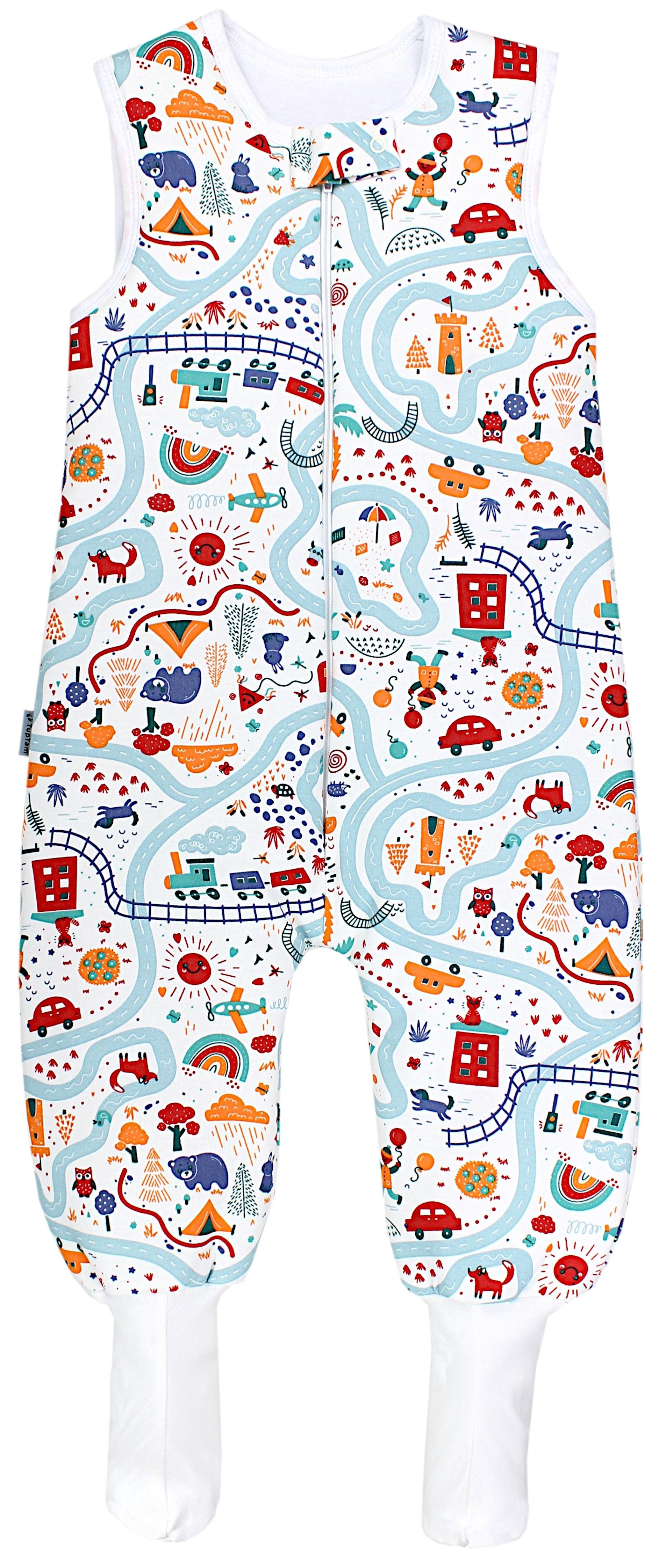 TupTam Babyschlafsack Winterschlafsack mit Beinen und Füßen OEKO-TEX zertifiziert, 2.5 TOG Straße / Mint / Orange / Rot | Schlafsäcke