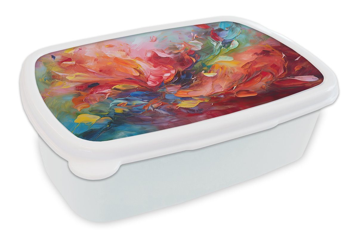 MuchoWow Lunchbox Ölgemälde - Kunst - Abstrakt - Farbenfroh, Kunststoff, (2-tlg), Brotbox für Kinder und Erwachsene, Brotdose, für Jungs und Mädchen weiß