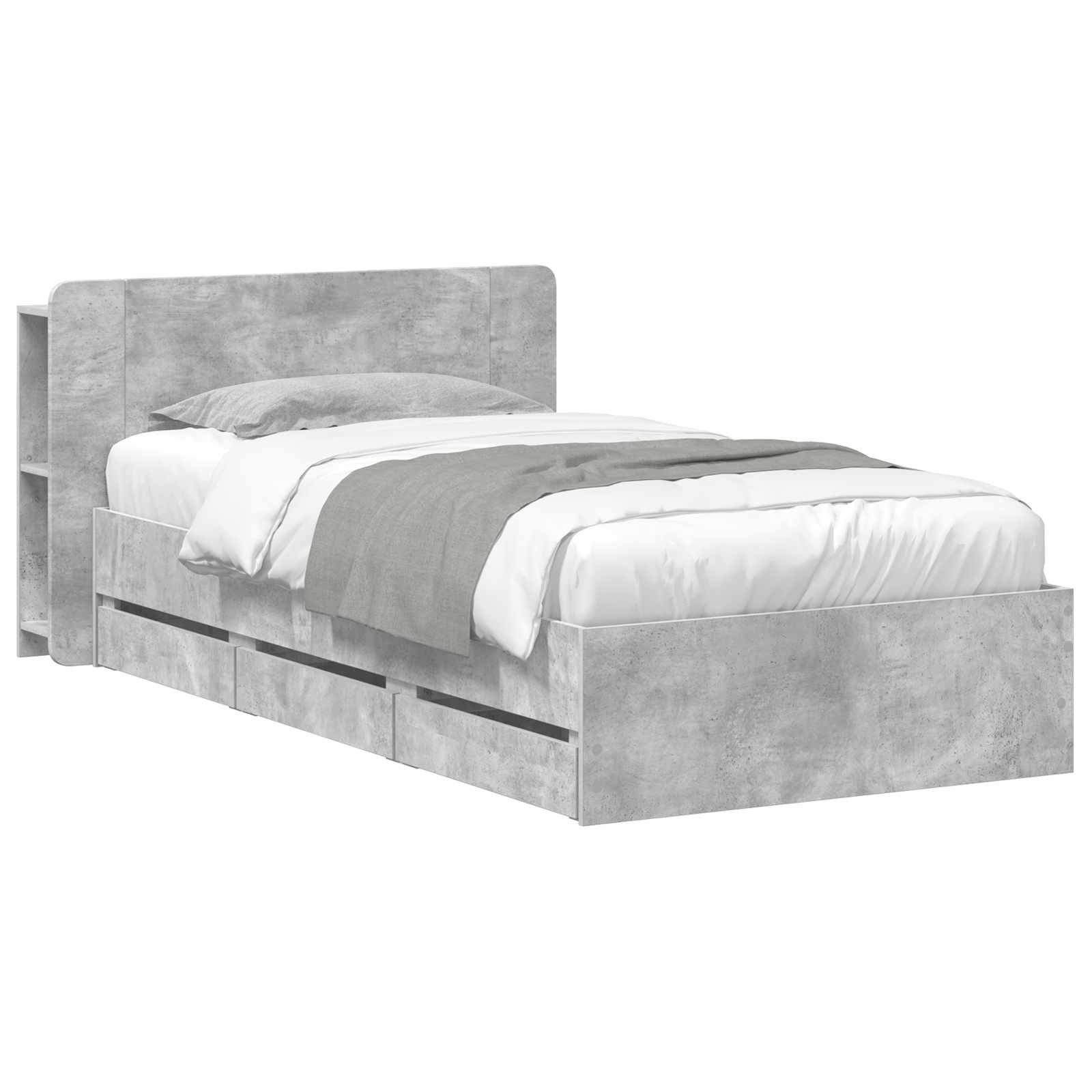 furnicato Stauraumbett Bettgestell mit Stauraum 75 x 190 cm Betongrau (1-tlg), Integrierte Schubladen Einzelbett mit Kopfteil-Schrank für innen