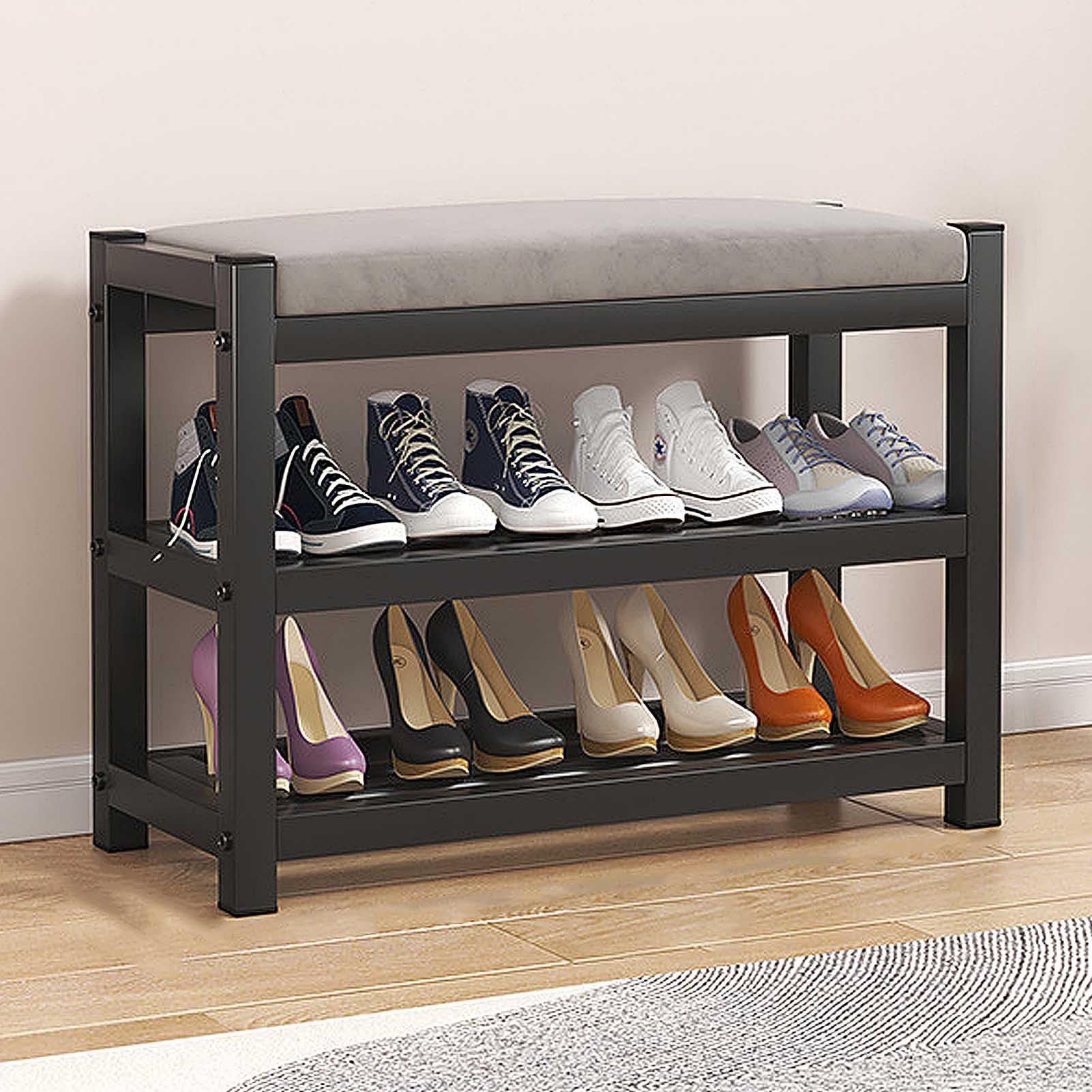 BlingBin Schuhbank mit Sitzfläche und Stauraum, Schuhschrank aus Edelstahl (1er Set, 1-St., 40 x 25 x 43 cm), Schuhwechselhocker mit Kissen für Flur, Eingangsbereich & Wohnzimmer