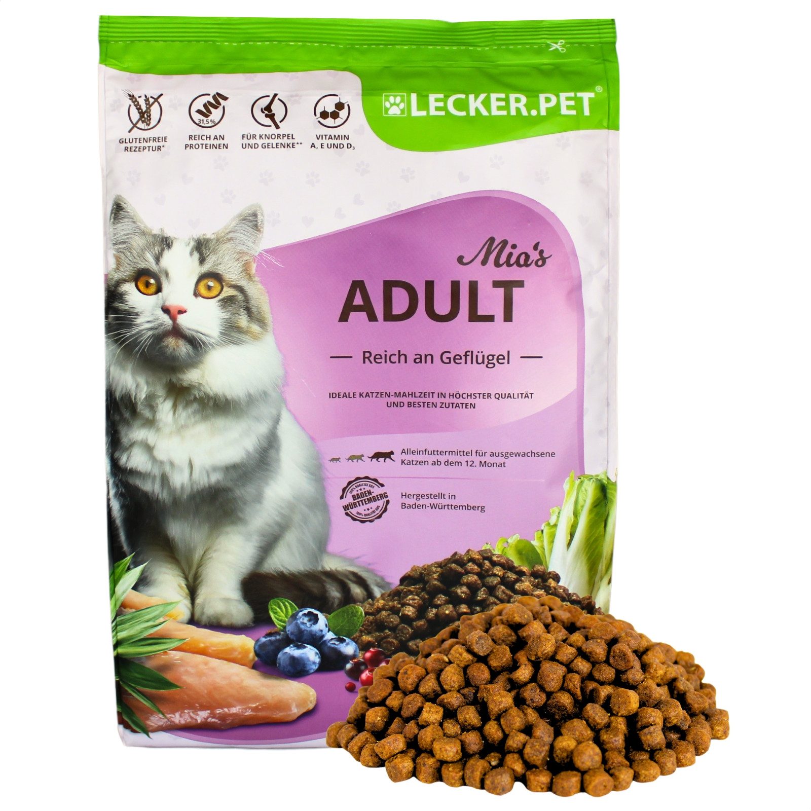 Lecker.Pet 2,5 kg Lecker.Pet® Mia's Adult Herzhaftes Geflügel Сушеный корм для животных Geflügel