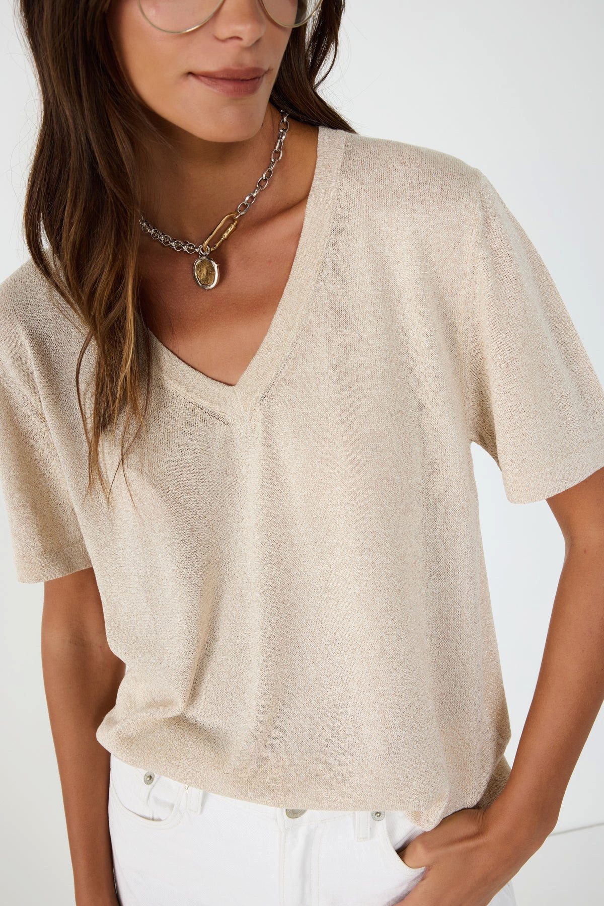 No Matter What T-Shirt Glitzer V-Ausschnitt T-Shirt günstig online kaufen