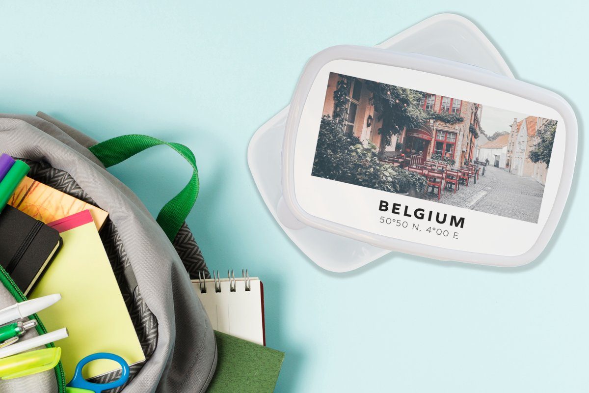 (2-tlg), Brotdose, - - für Lunchbox Terrasse Jungs MuchoWow und Kunststoff, Mädchen Rot Café, Belgien weiß - für Brotbox Erwachsene, und Kinder