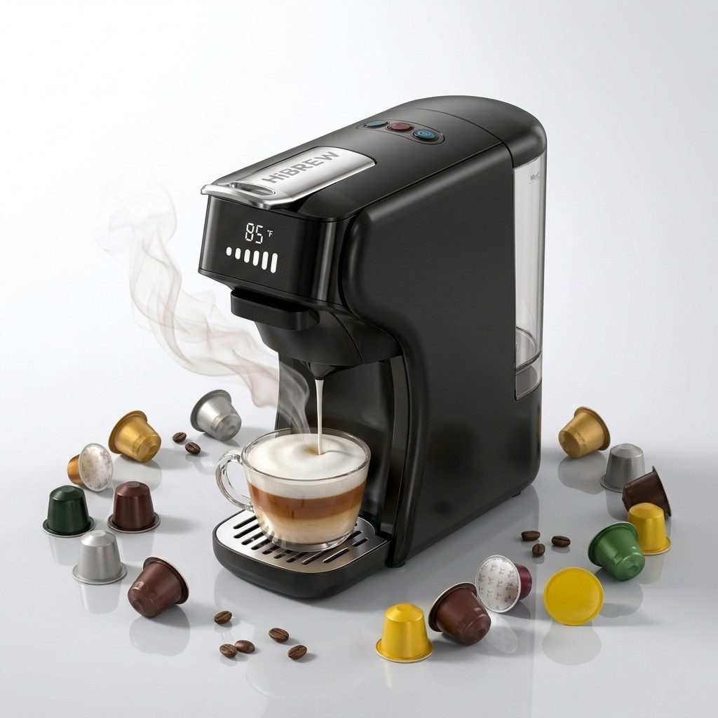 HiBREW Druckbrüh-Kaffeemaschine H1B 6-in-1 Filterkaffeemaschine 20 Bar, Edelstahlfilter, Espresso-Extraktion, 40s Schnelles Aufheizen