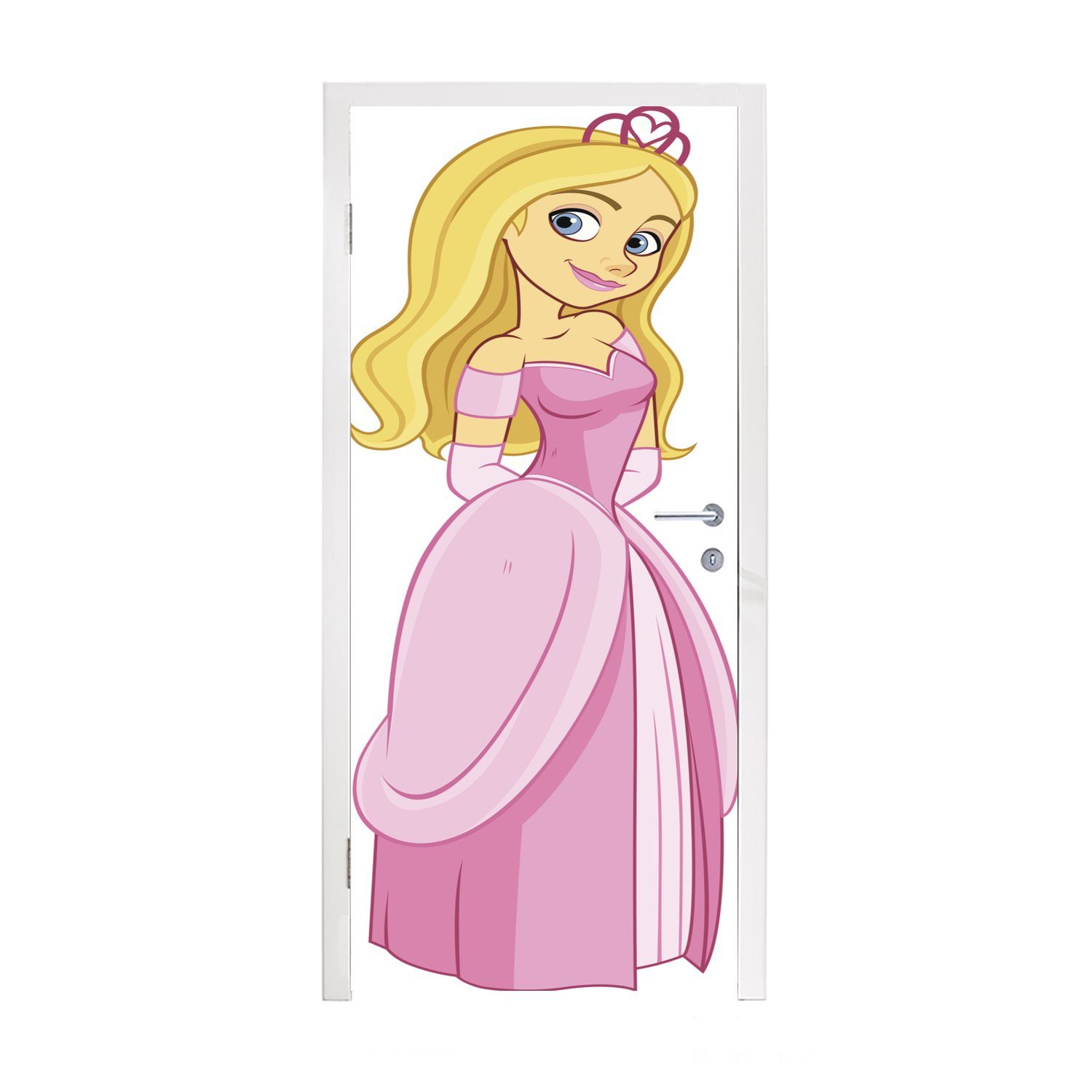 MuchoWow Türtapete Illustration einer blonden Prinzessin, die für ein Kind posiert, Matt, bedruckt, (1 St), Fototapete für Tür, Türaufkleber, 75x205 cm