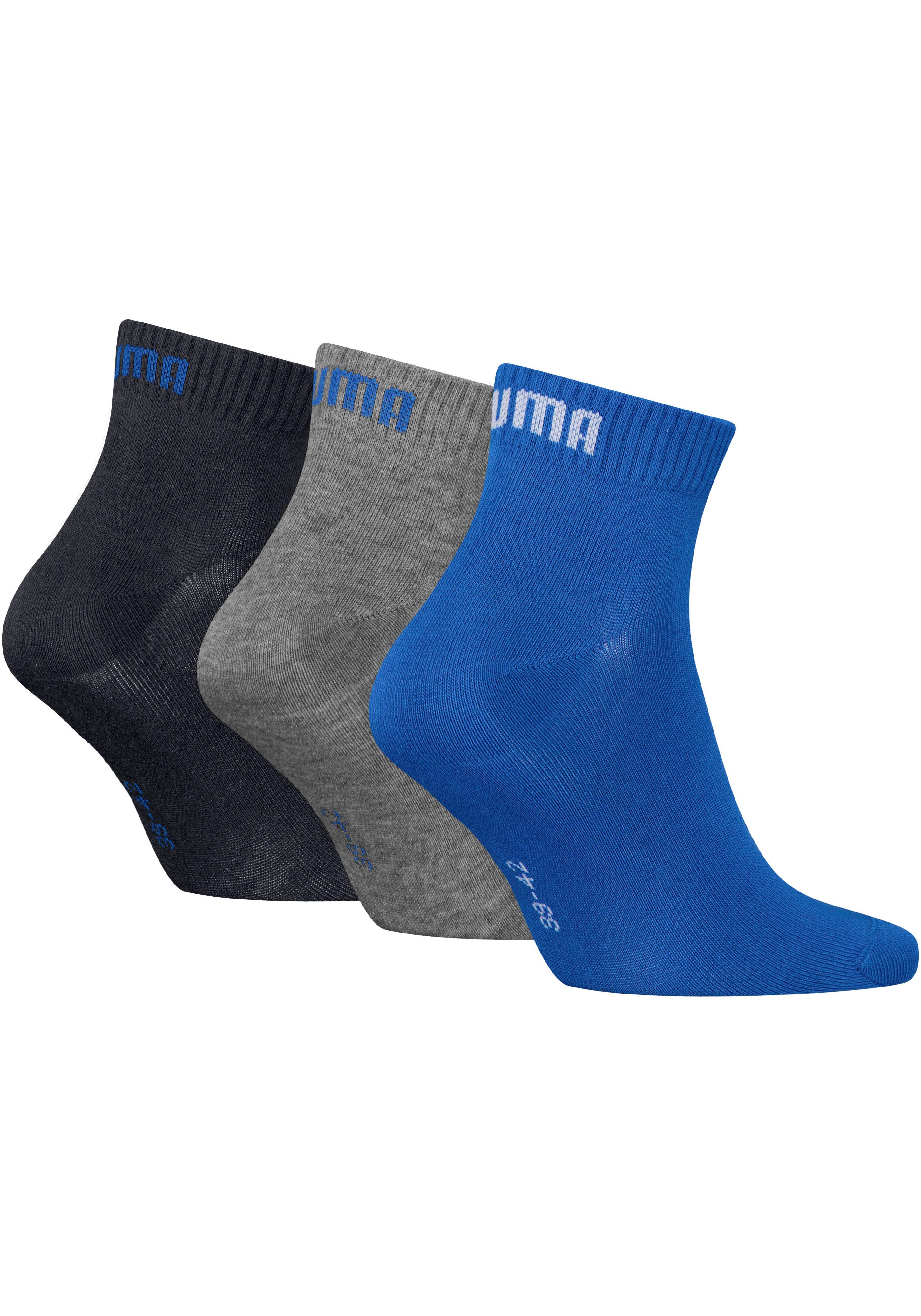 PUMA Kurzsocken PUMA UNISEX QUARTER PLAIN 3P (3 Paar) Atmungsaktiv, Rippenbündchen, weiche Baumwollmischung