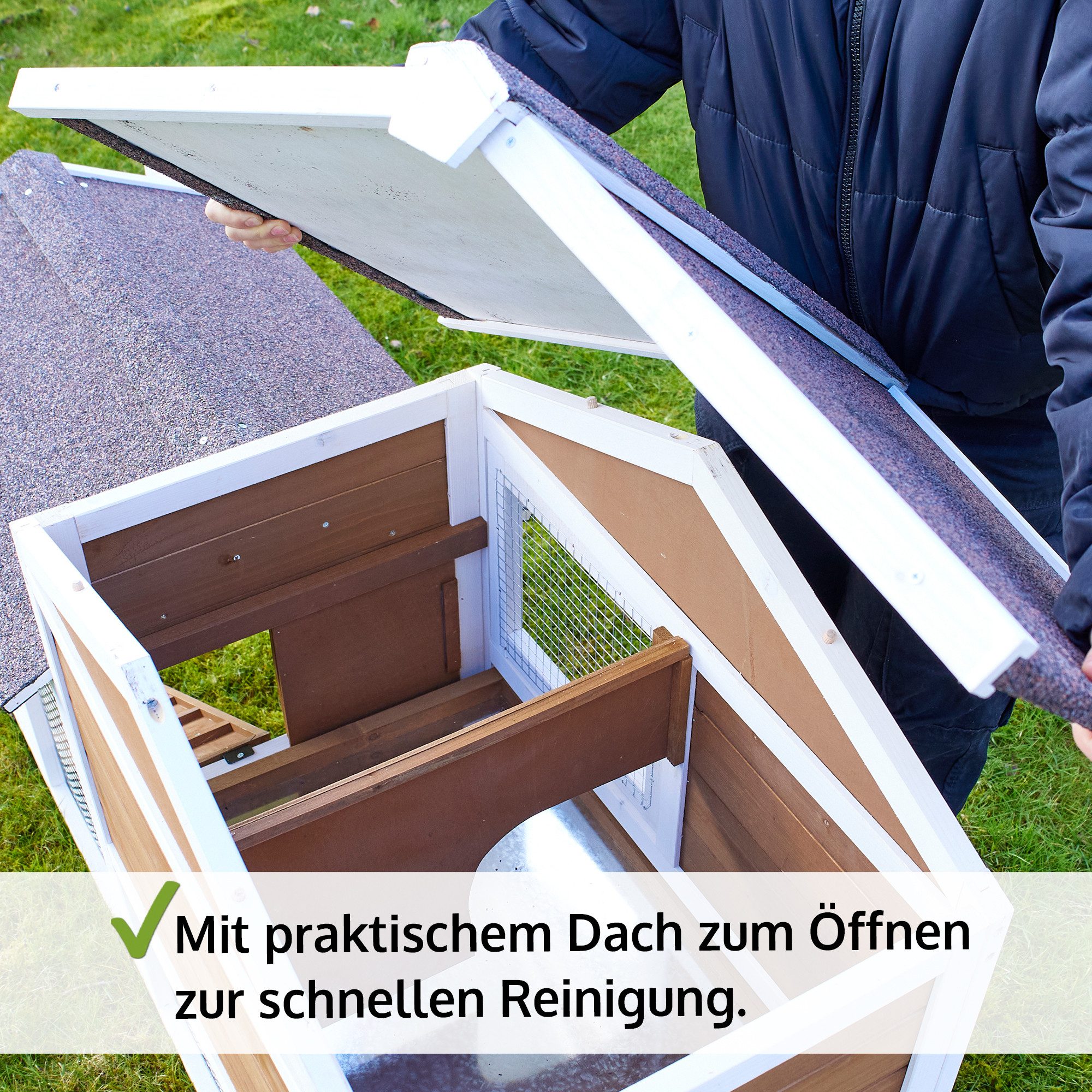 Zooprinz Kleintierstall Hofstadl mit Auslauf 146x86x50 cm (BxHxT), Metall Kotschublade, Lasiertes Kiefernholz