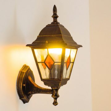 hofstein Außen-Wandleuchte »Tuili« Außenwandlampe, Aluguss in Braun/Gold m. Klarglas-Scheiben, ohne Leuchtmittel, m. E27, Außenleuchte aufwärts