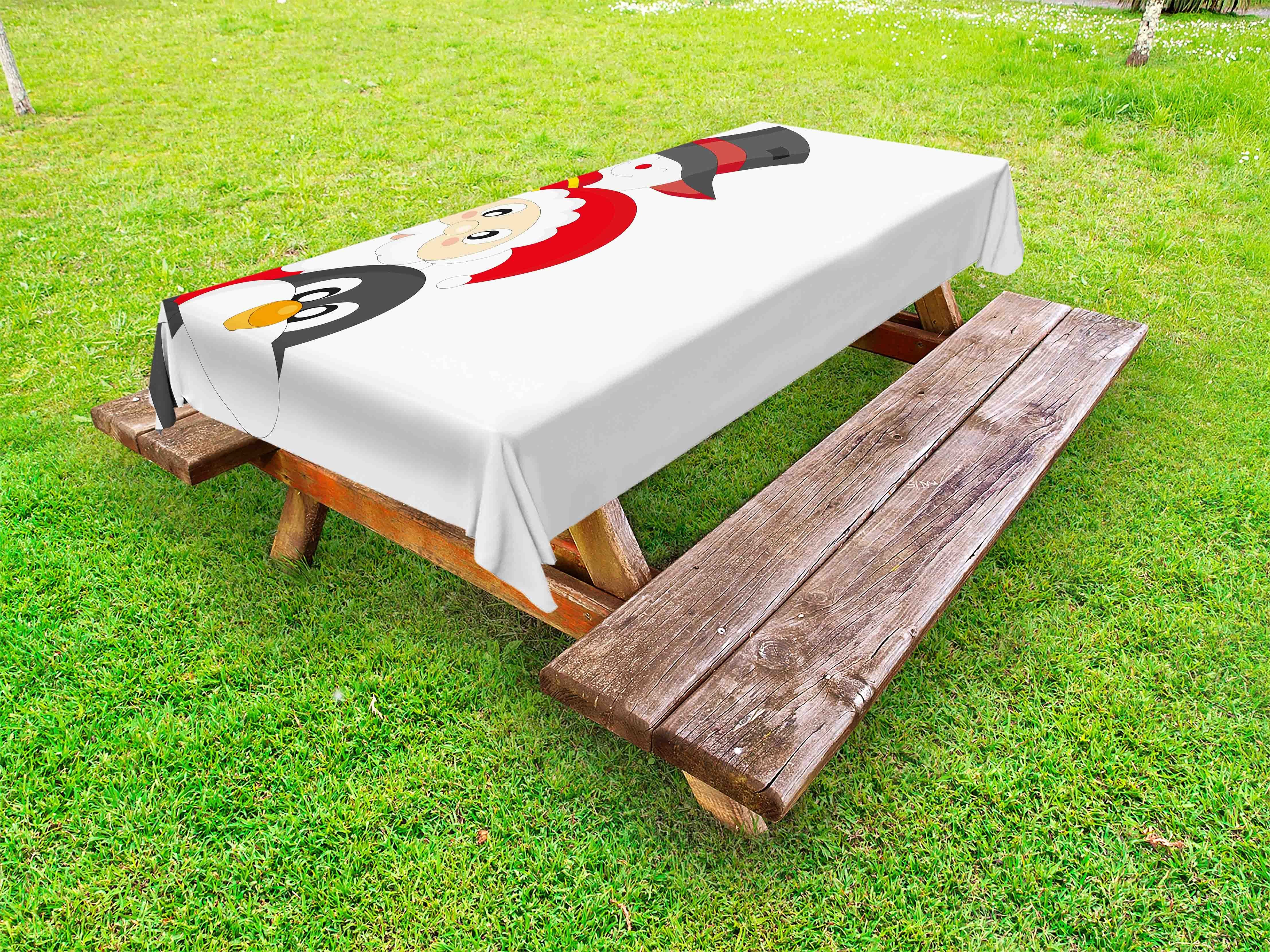 Abakuhaus Tischdecke dekorative waschbare Picknick-Tischdecke, Weihnachten Happy Santa Penguin