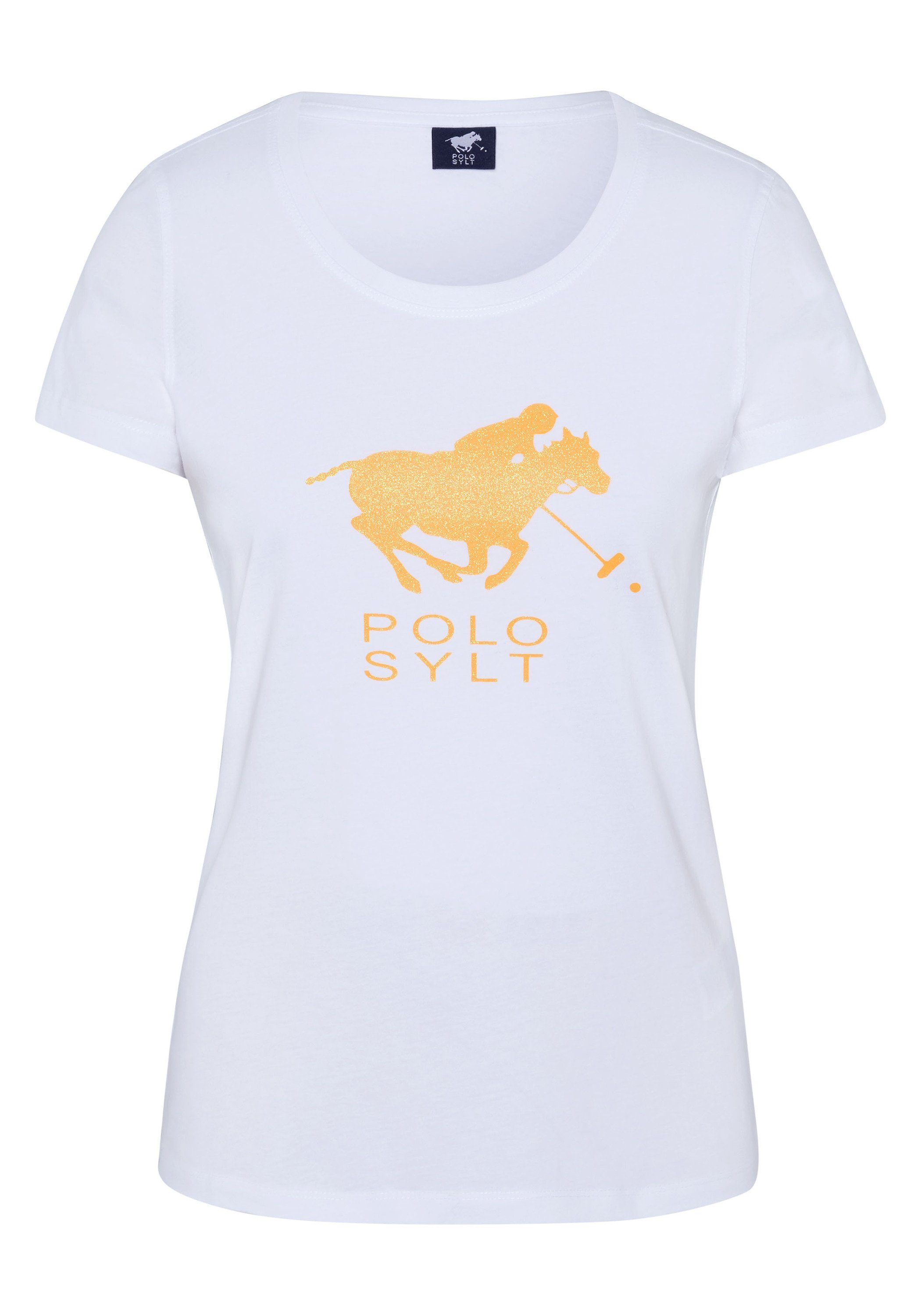 Polo Sylt Print-Shirt in figurbetonter Passform Bright White