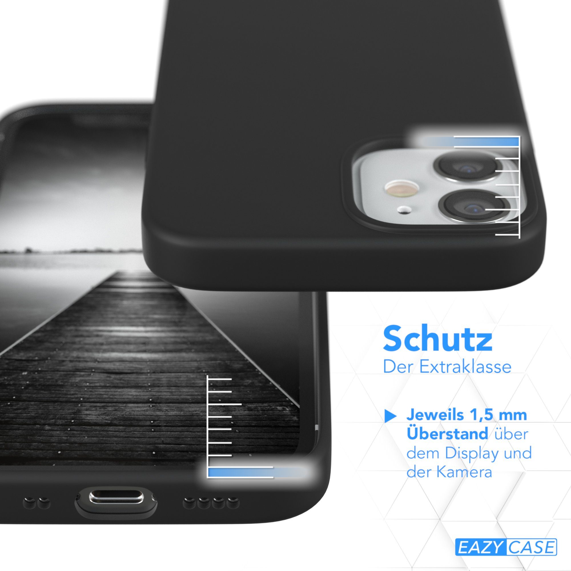 EAZY CASE Handyhülle Premium Silikon Case für Apple iPhone 12 Mini 5,4 Zoll, Hülle mit Kameraschutz Bumper Silikonhülle stoßfest Slimcover Schwarz