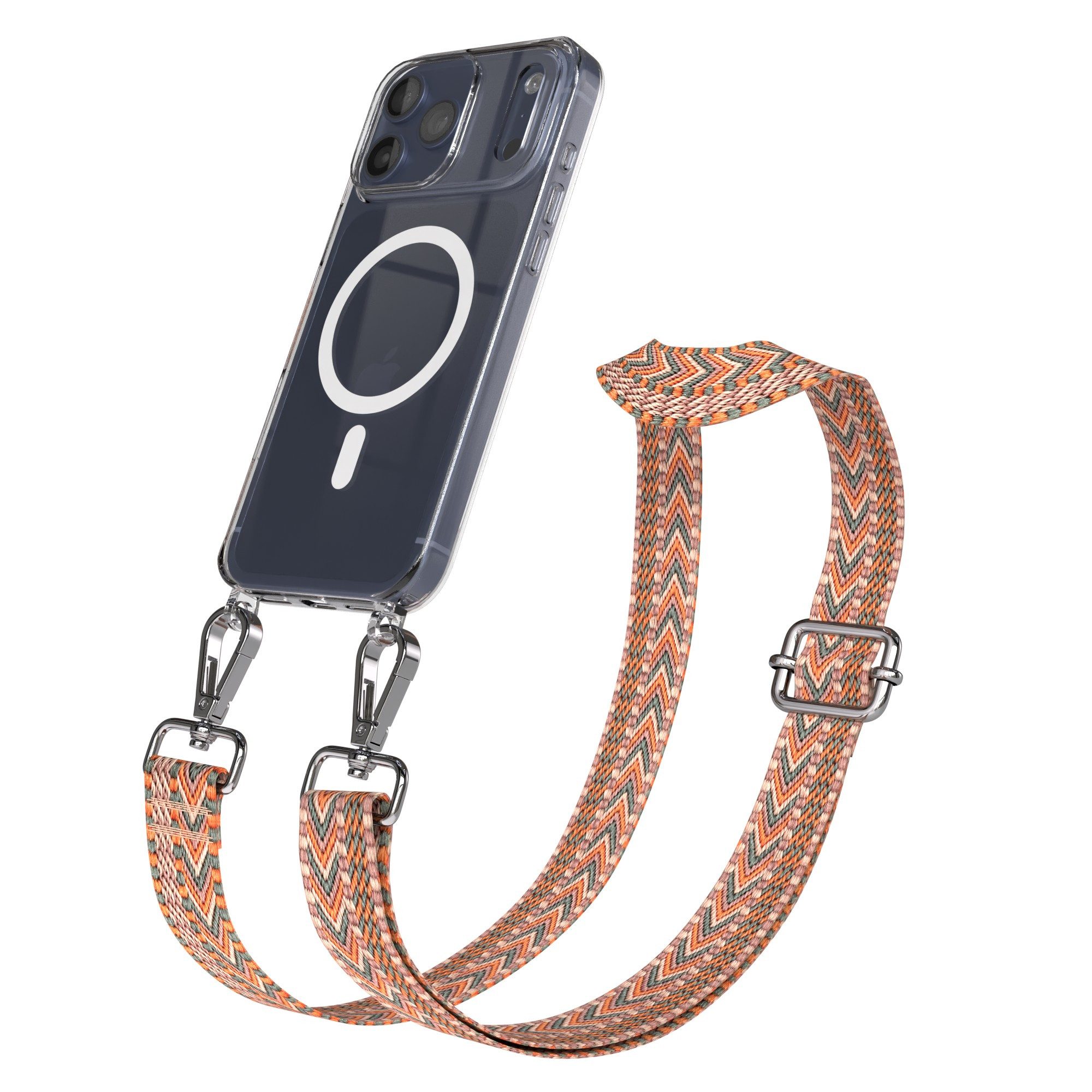 EAZY CASE Handykette Umhängeband MagSafe Hülle Apple iPhone 17 Pro Max 6,9 Zoll, Flache Kordel für Handy Ketten Style Silikon Case MagSafe Orange