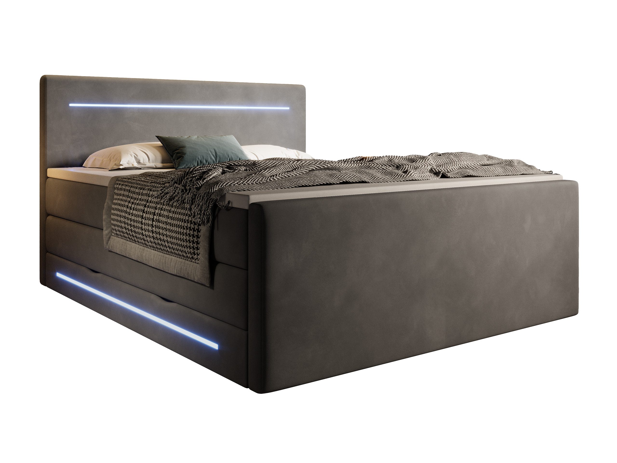 wonello Boxspringbett Laurel, mit LED Beleuchtung, Bettkasten, Matratzen und Topper