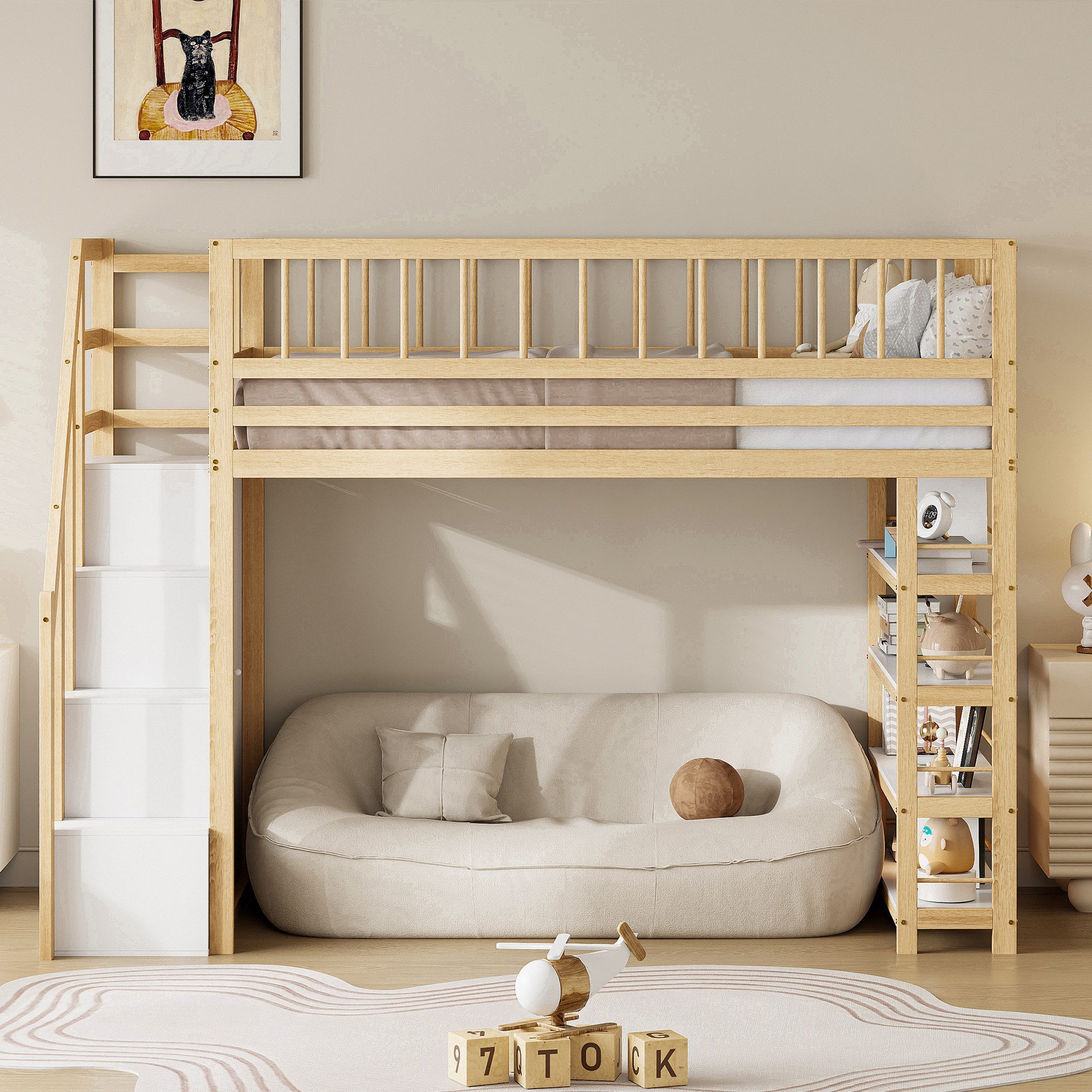 Odikalo Hochbett Kinderbett Jugendbett Kleiderschrank Regalen Stauraum90x20 günstig online kaufen