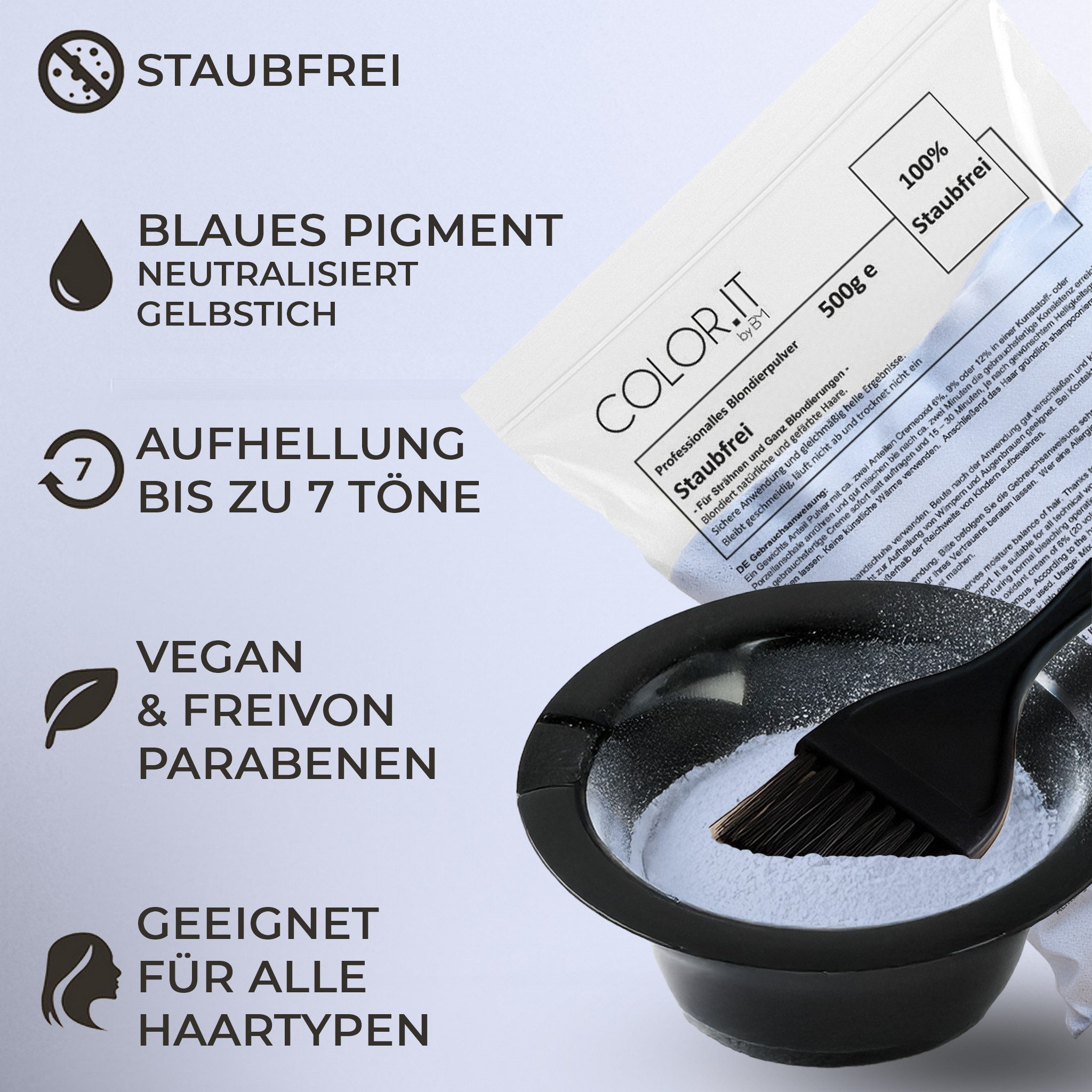 COLOR.IT Blondierpulver (2er Pack) 500g, Staubfreie Profi-Blondierung für Friseure