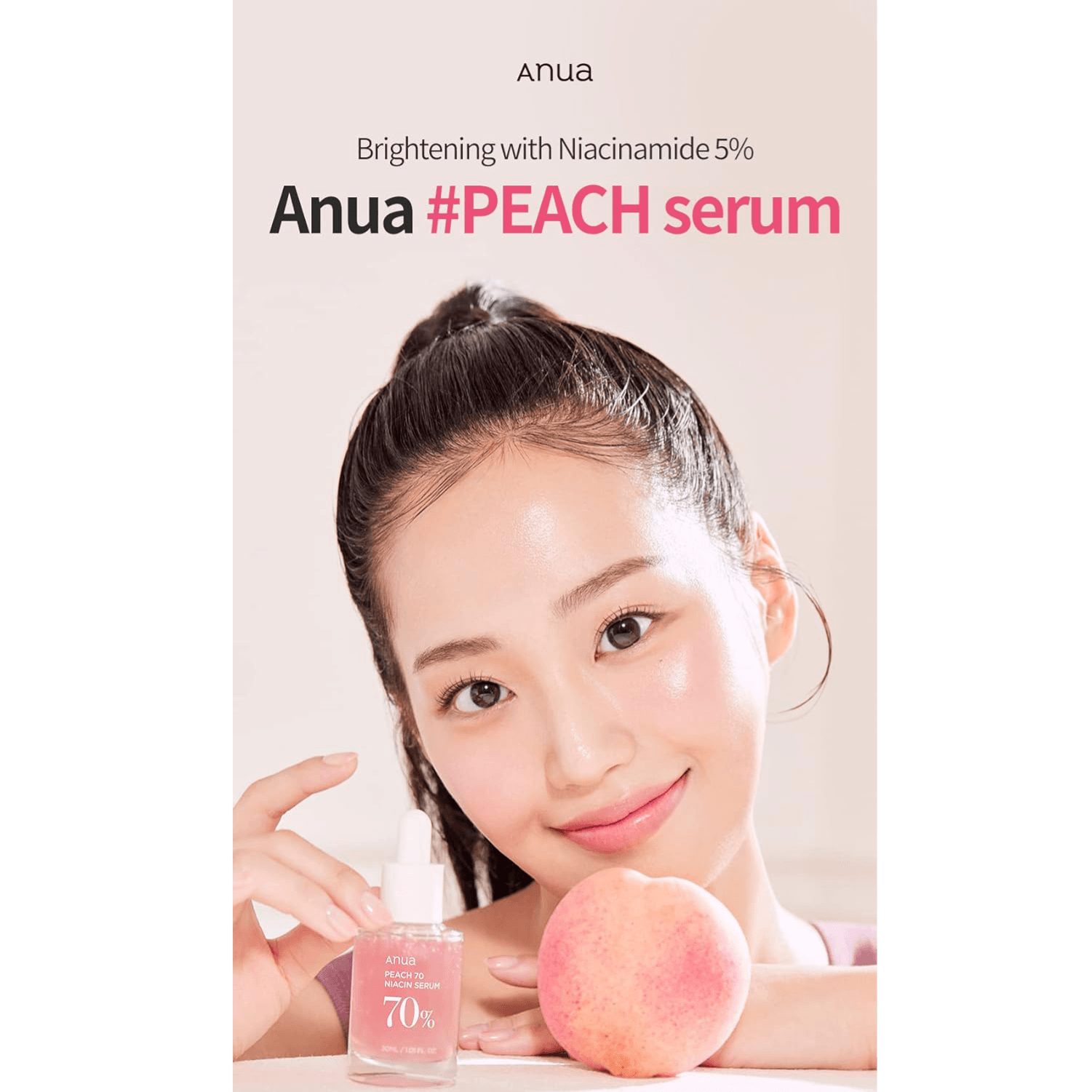 Anua Gesichtsserum Peach 70 Niacinamide Serum 30 ml – Aufhellendes Serum mit 70% Pfirsichextrakt & 5% Niacinamid zur Reduktion von Pigmentflecken, für gleichmäßigen Hautton, verfeinerte Poren – Niacin Serum