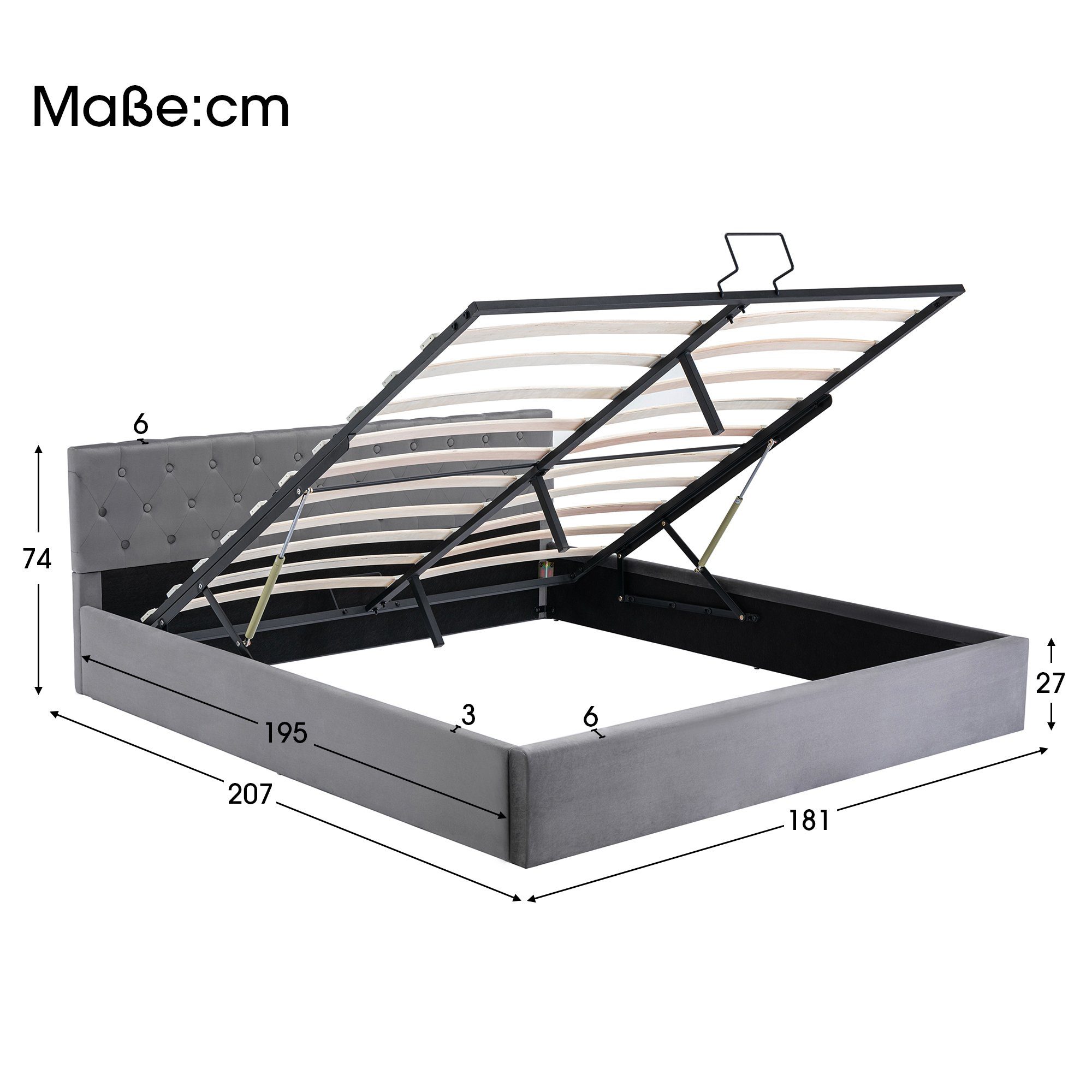 Boxspringbett (Polsterbett), Hydraulisches Doppelbett 180x200 cm mit Knopfheftung
