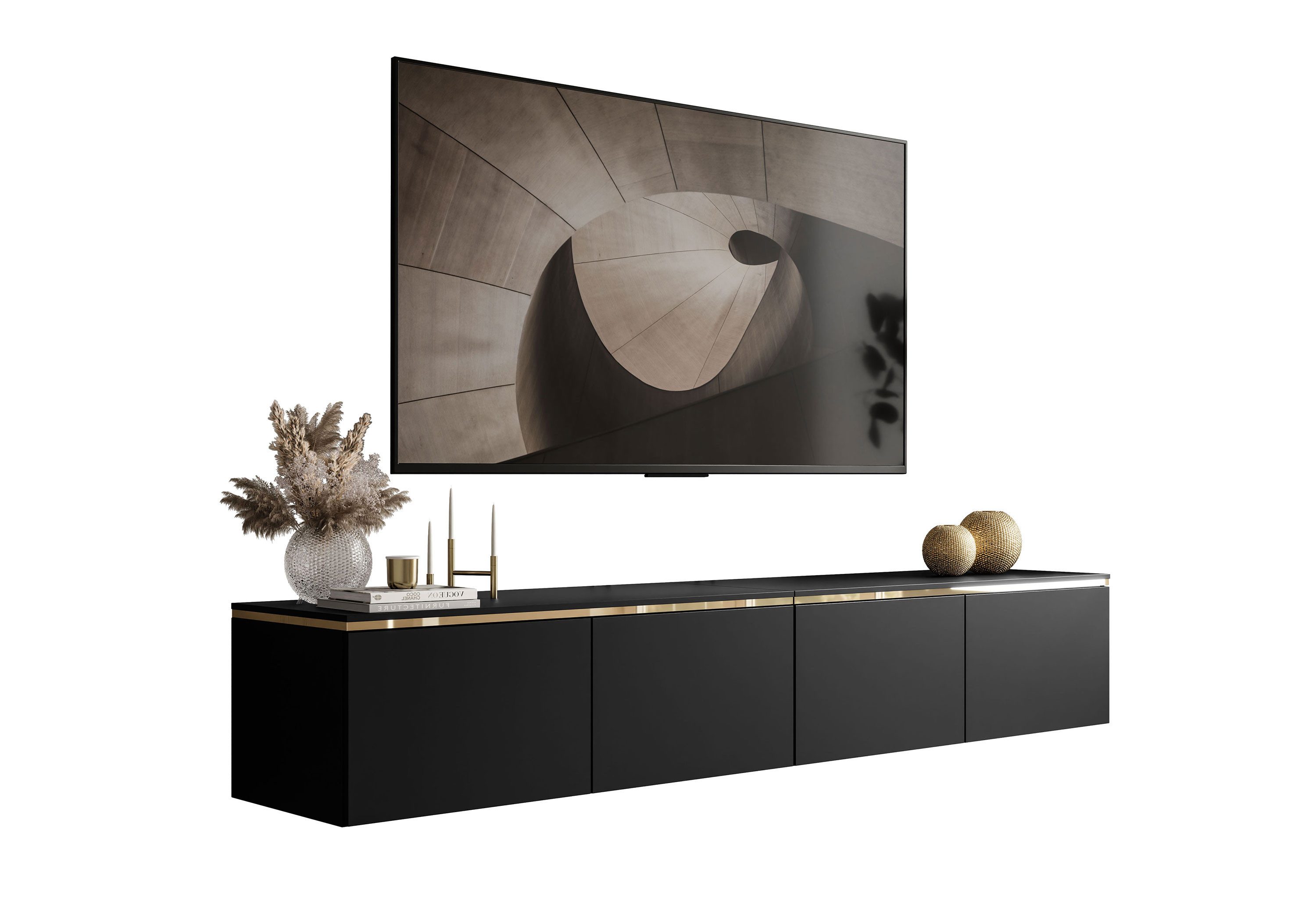 Lookway TV-Schrank CELINE Schwarz Matt Hängeschrank mit LED-Beleuchtung Bre günstig online kaufen