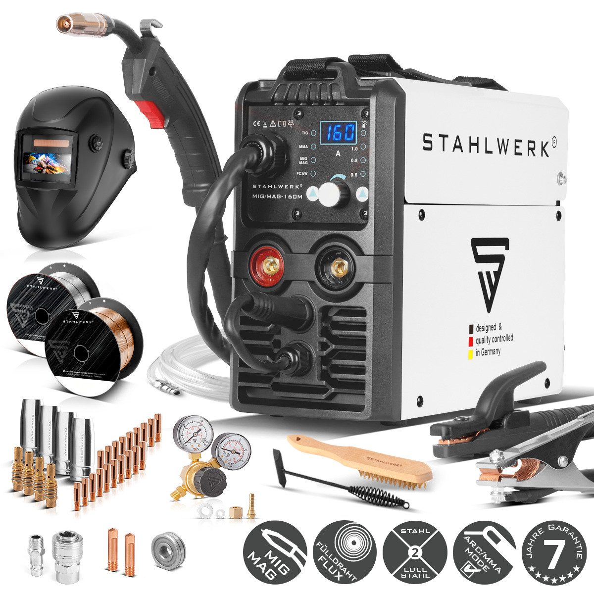 STAHLWERK Schutzgasschweißgerät MIG MAG 160 M Vollsynergisch - Vollausstattung, 40 - 160 A, Packung, 1-tlg., Vollausstattung, mit echten 160 Ampere