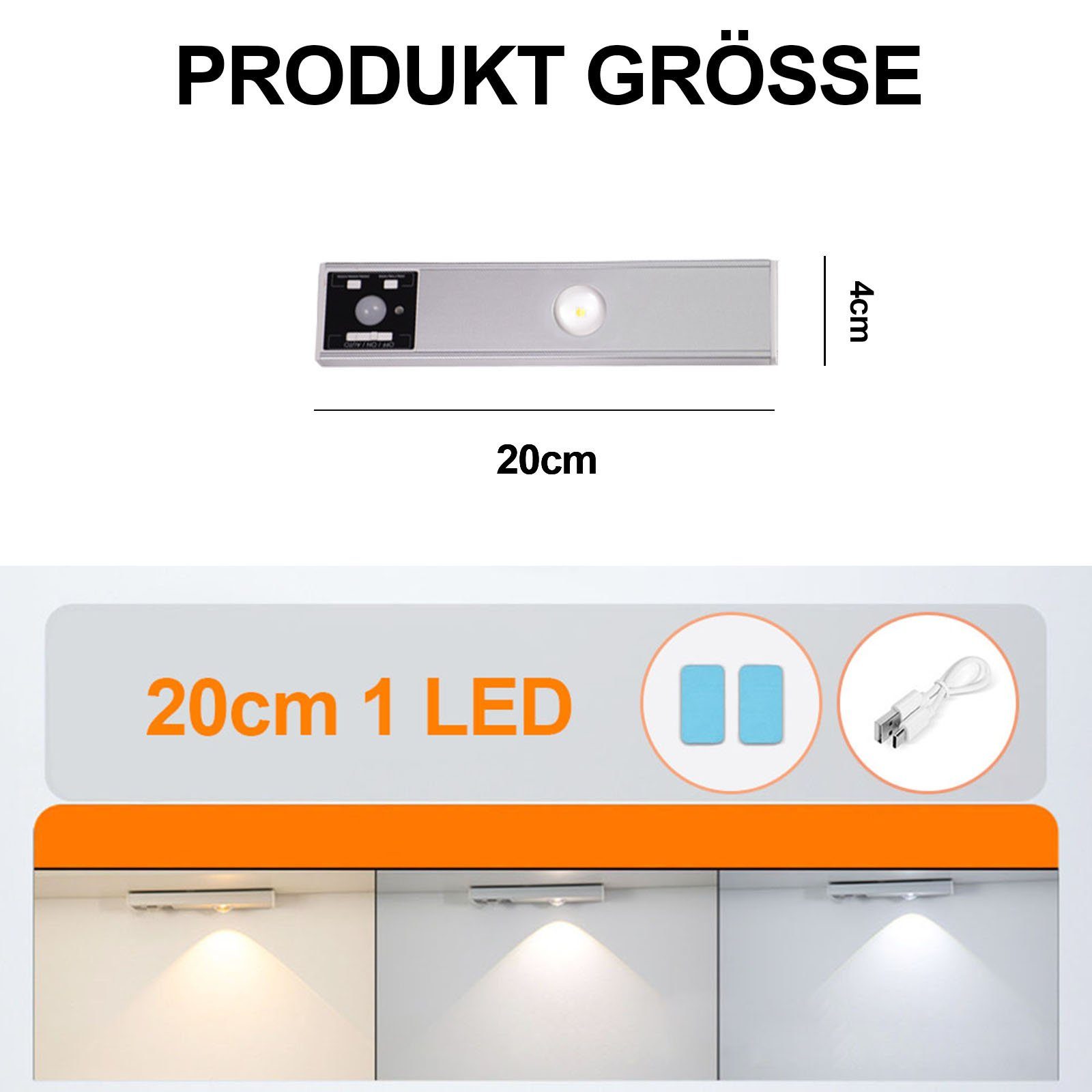MUPOO LED Unterbauleuchte LED Schrankbeleuchtung Schwarz Küche USB Unterbauleuchte mit Bewegungsmelder